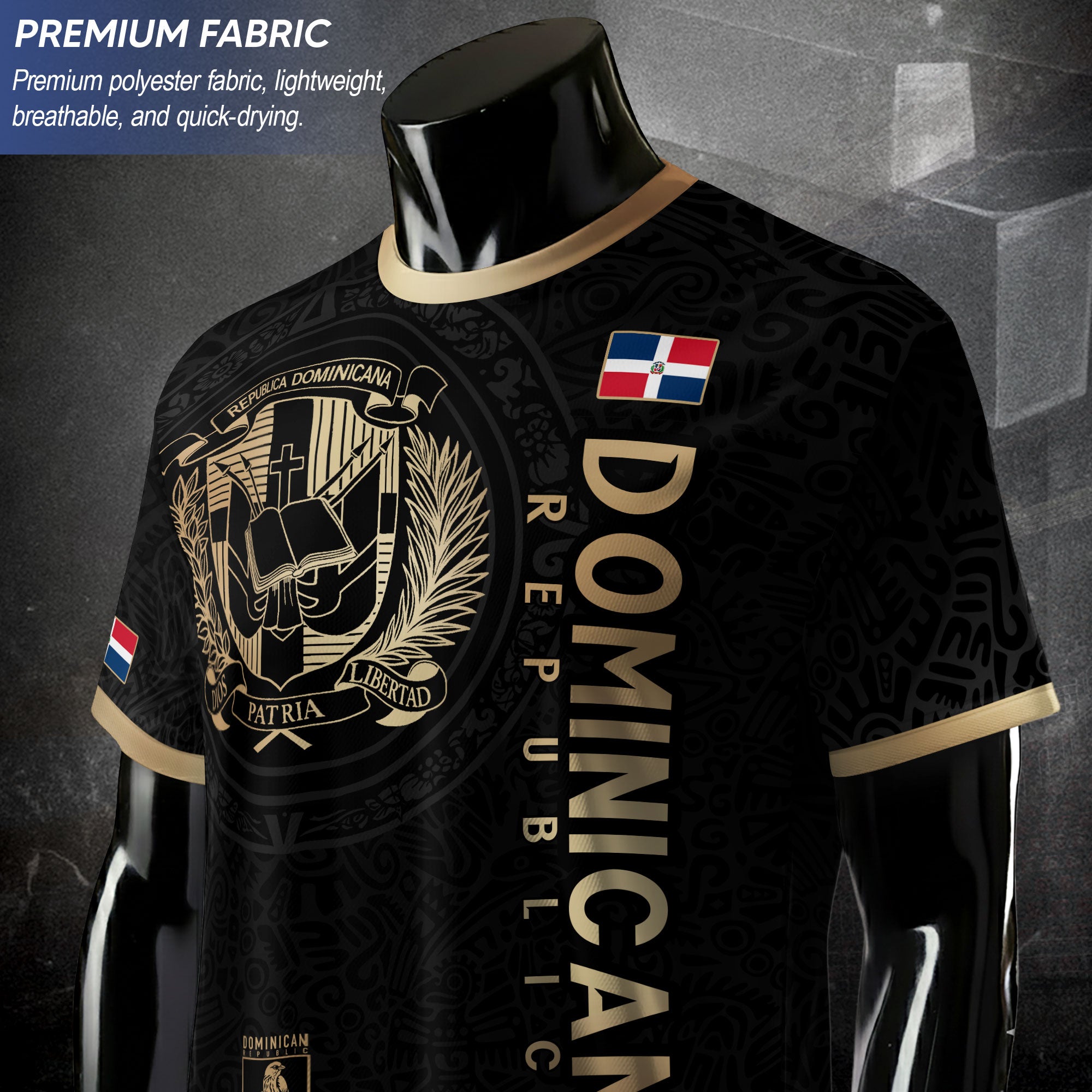 Dominican Republic Coat of Arms Black Gold Heritage National Pride Soccer Jersey