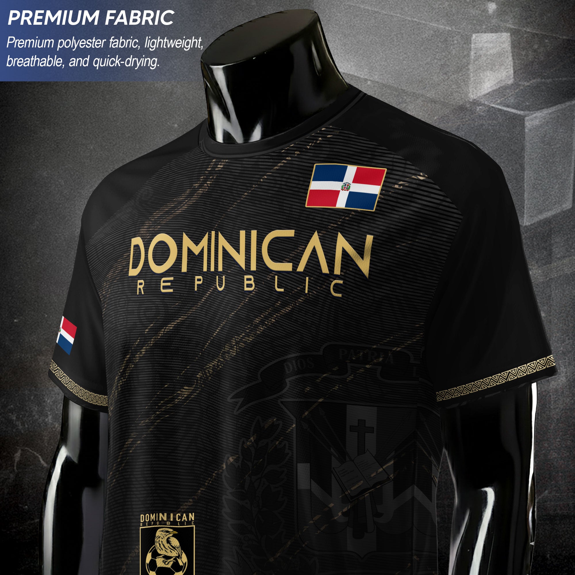 Dominican Republic Soccer Jersey Black Gold, Tradition and Pride Collection