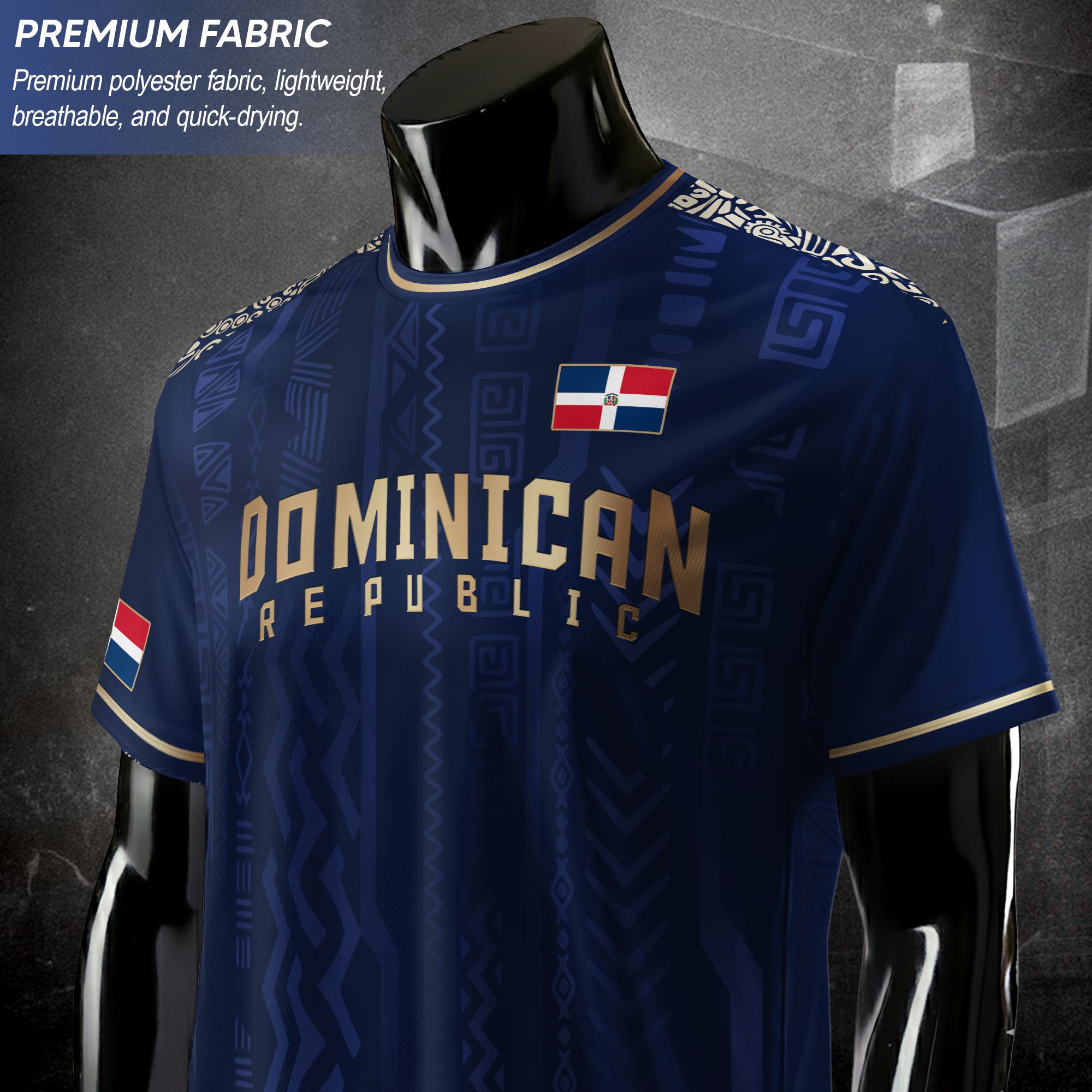 Dominican Republic Navy Gold National Symbol Tribal Pattern Pride Soccer Jersey