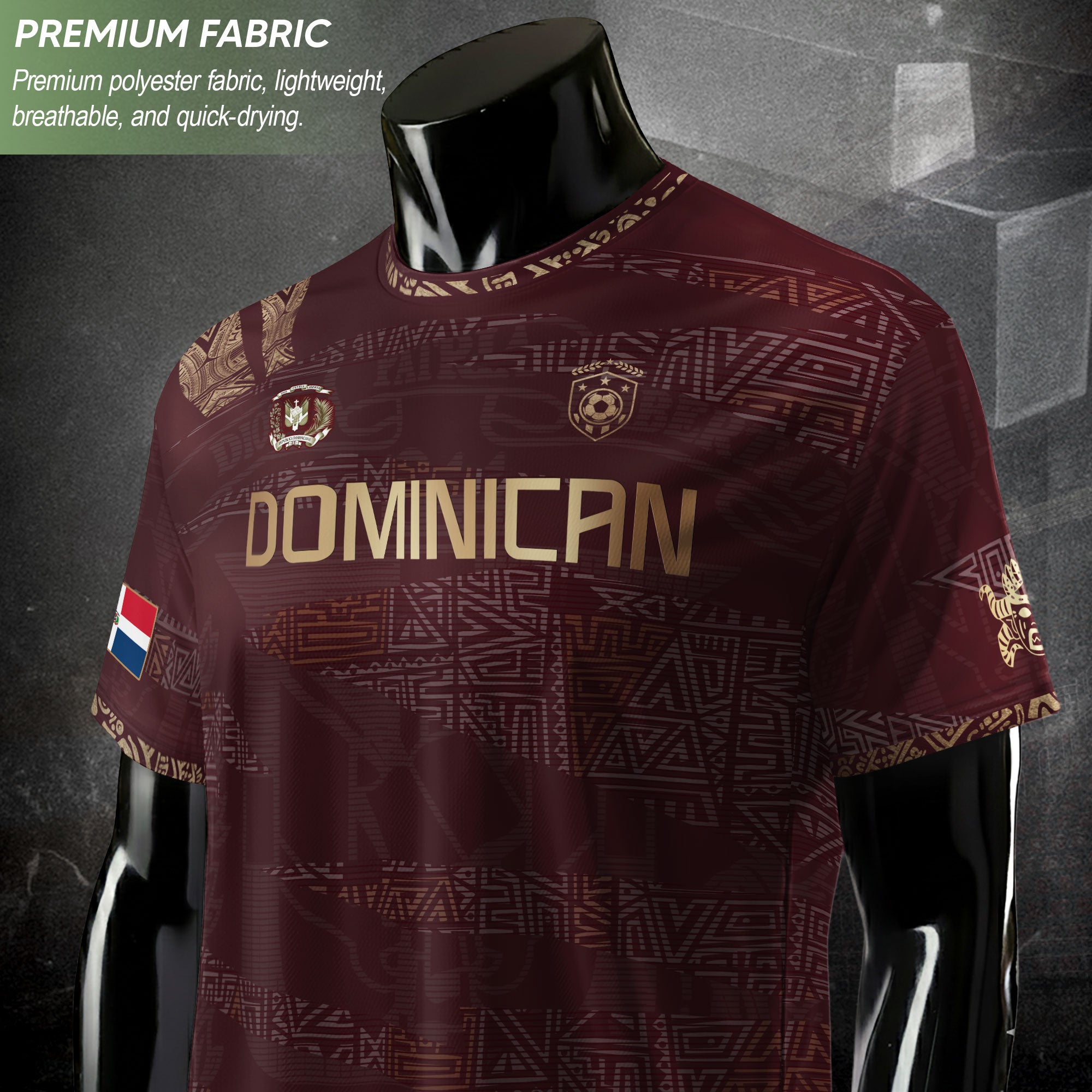 Dominican Republic Heritage Maroon Gold Abstract Soccer Jersey