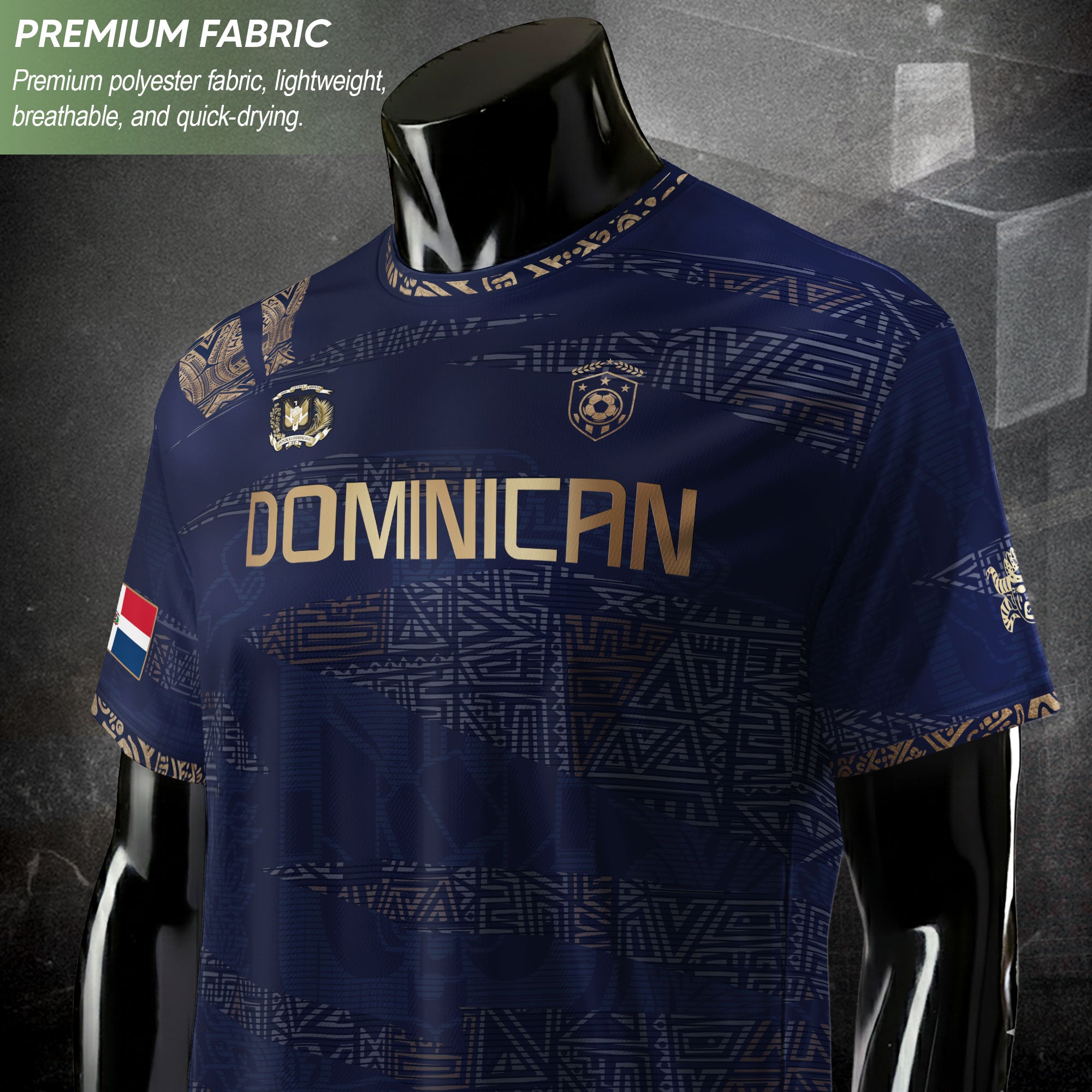 Dominican Republic Heritage Navy Gold Geometric Pattern Soccer Jersey