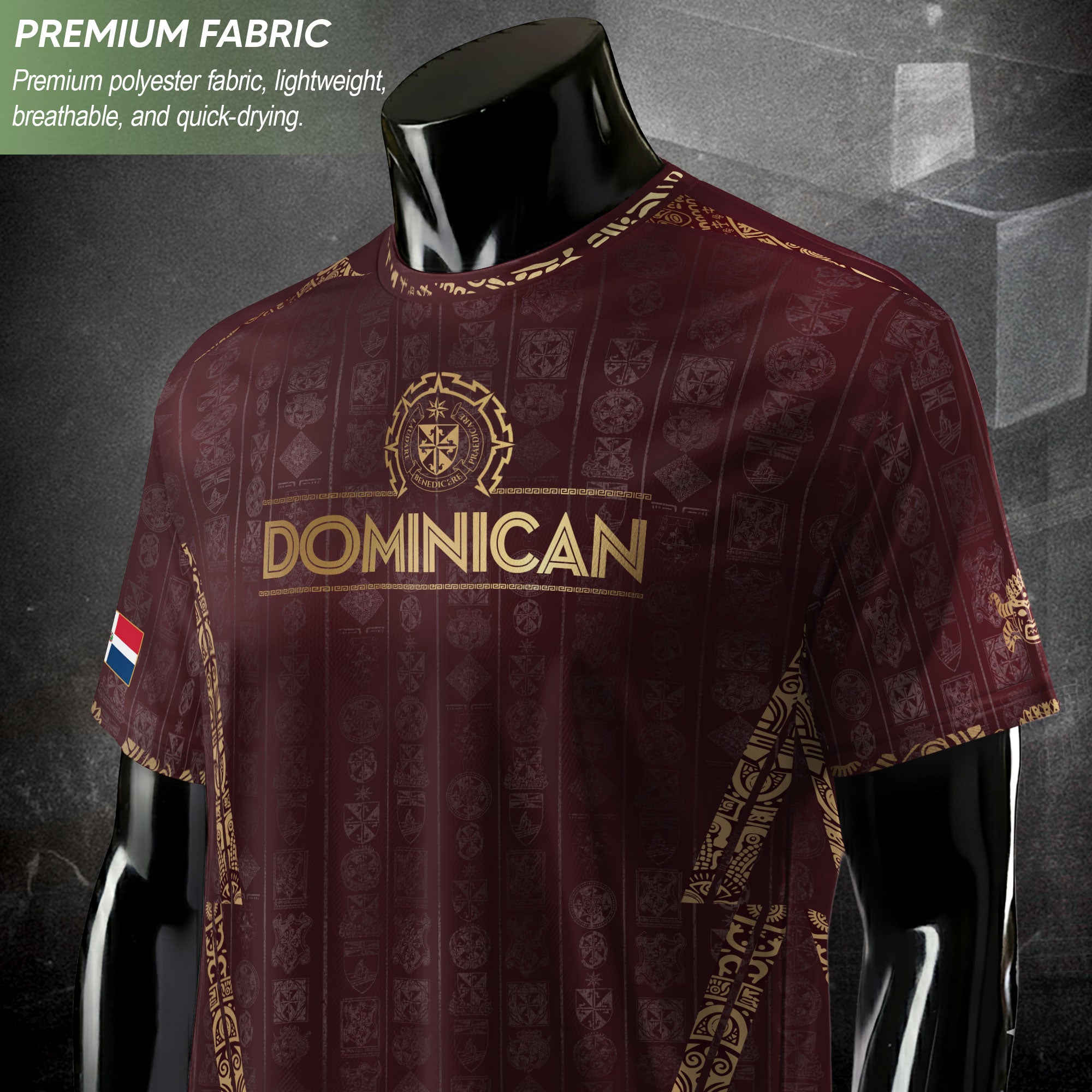 Dominican Republic Heritage Maroon Gold Patchwork Soccer Jersey