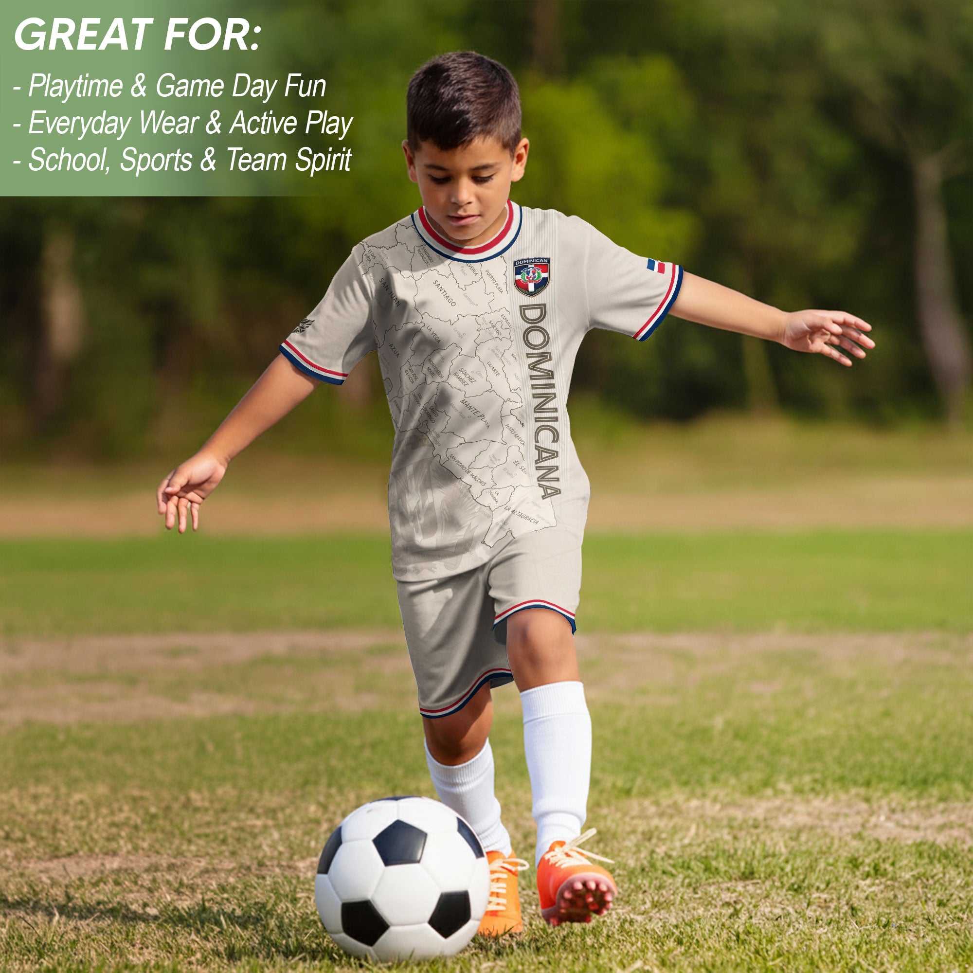 Dominican Republic Kids Youth Heritage Beige Map National Pride Athletic Soccer Jersey