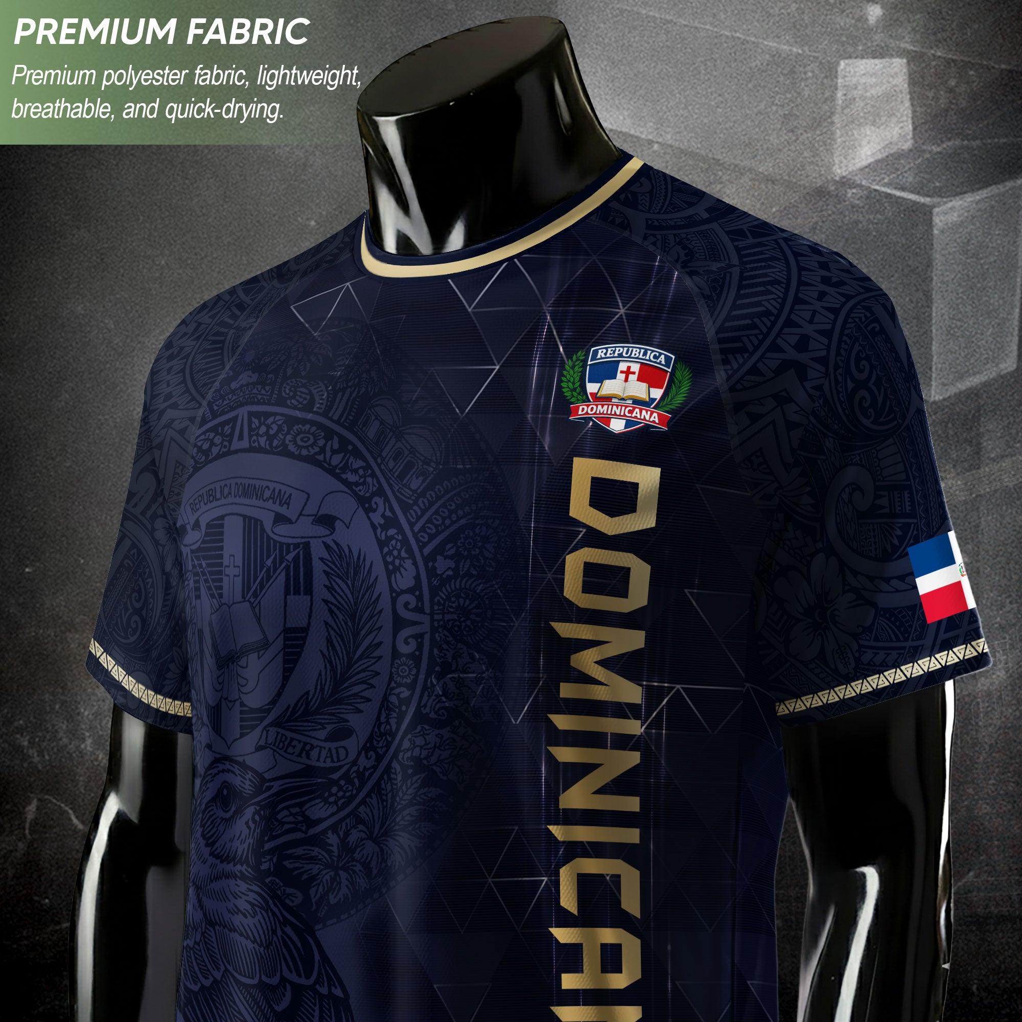 Dominican Heritage Soccer Jersey Black Navy, Cultural Identity & Pride Collection