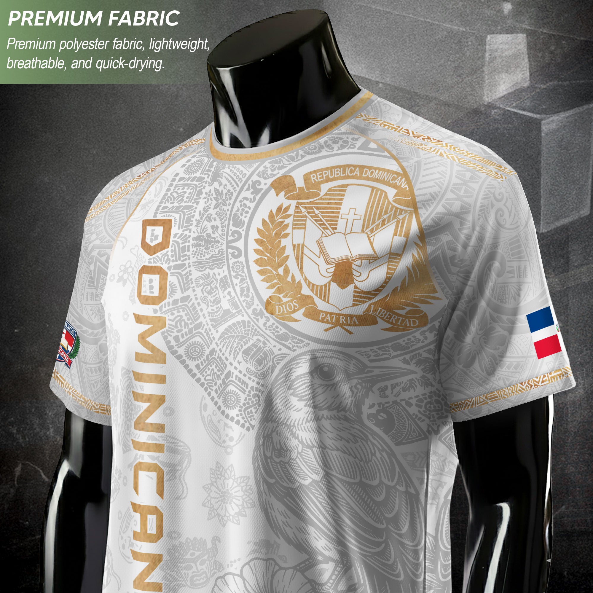 Dominican Cultural Identity Soccer Jersey White Gold, Heritage Pride Edition