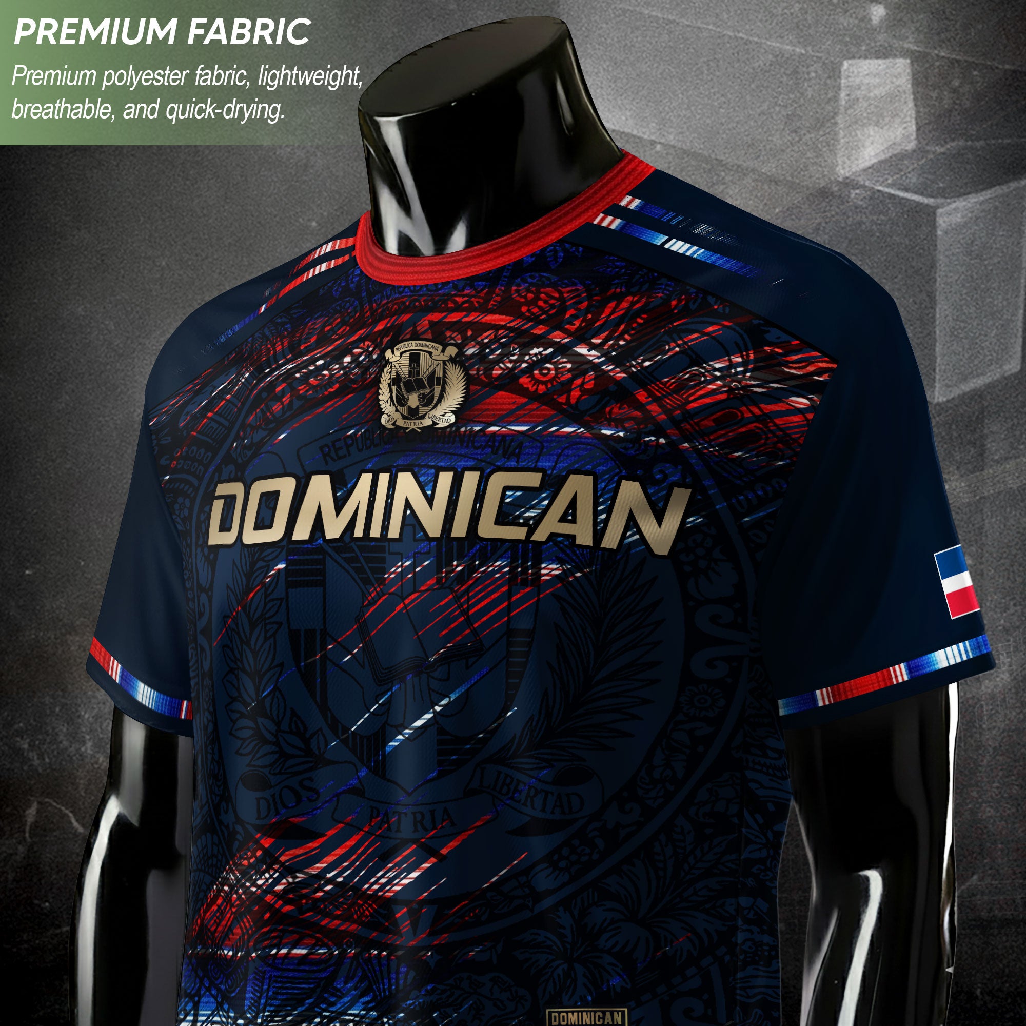 Dominican Heritage Pride Soccer Jersey Black Red Navy, Dominican Soccer Jersey, Cultural Unity Collection
