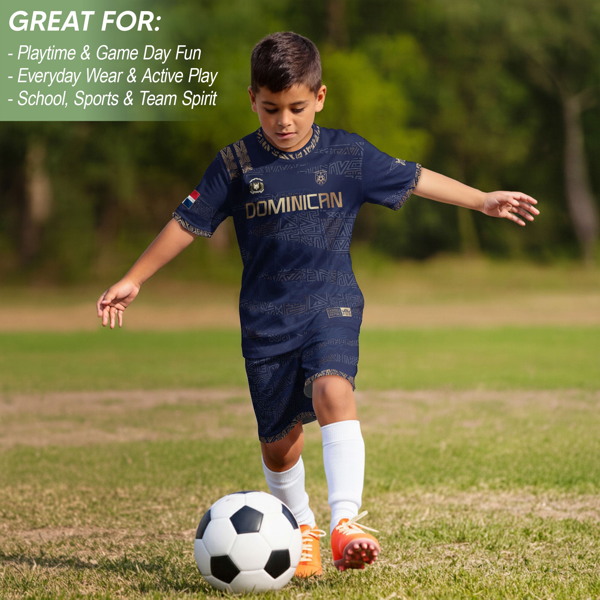 Dominican Republic Youth Soccer Jersey Navy Gold Cultural Pride