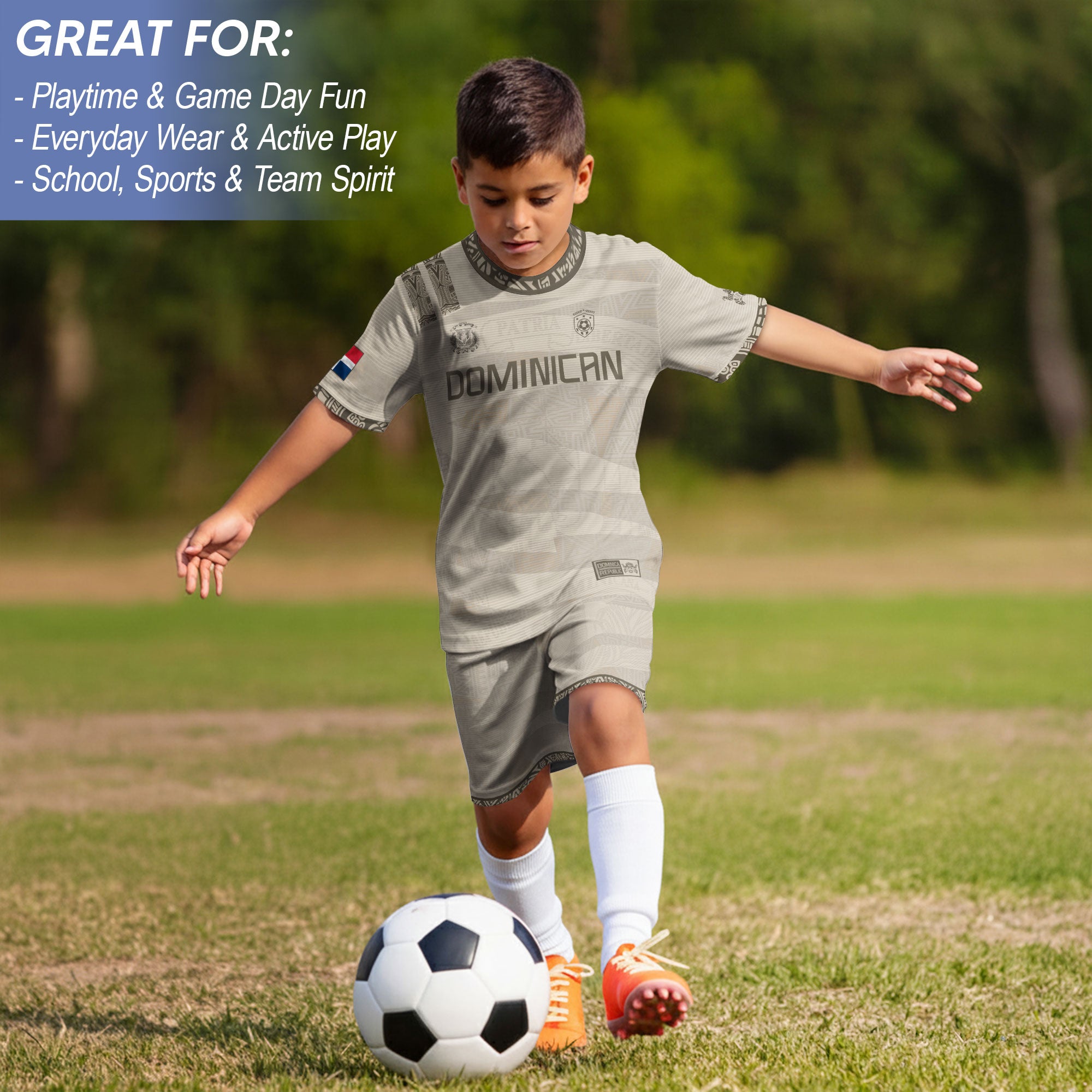Dominican Heritage Kids Soccer Jersey Beige National Pride Collection