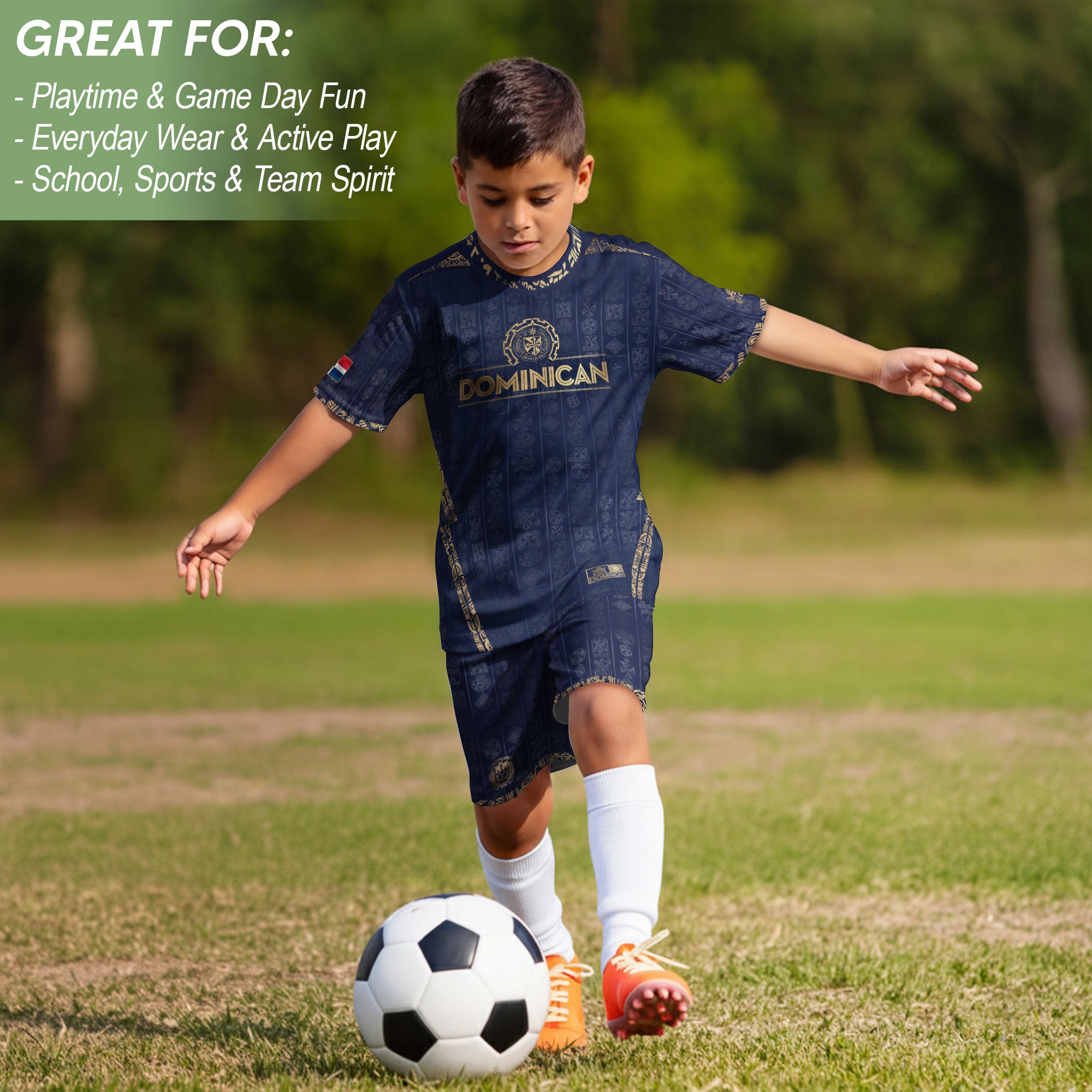 Dominican Republic Kids Youth Orgullo Dominicano Navy Gold Patchwork Soccer Jersey