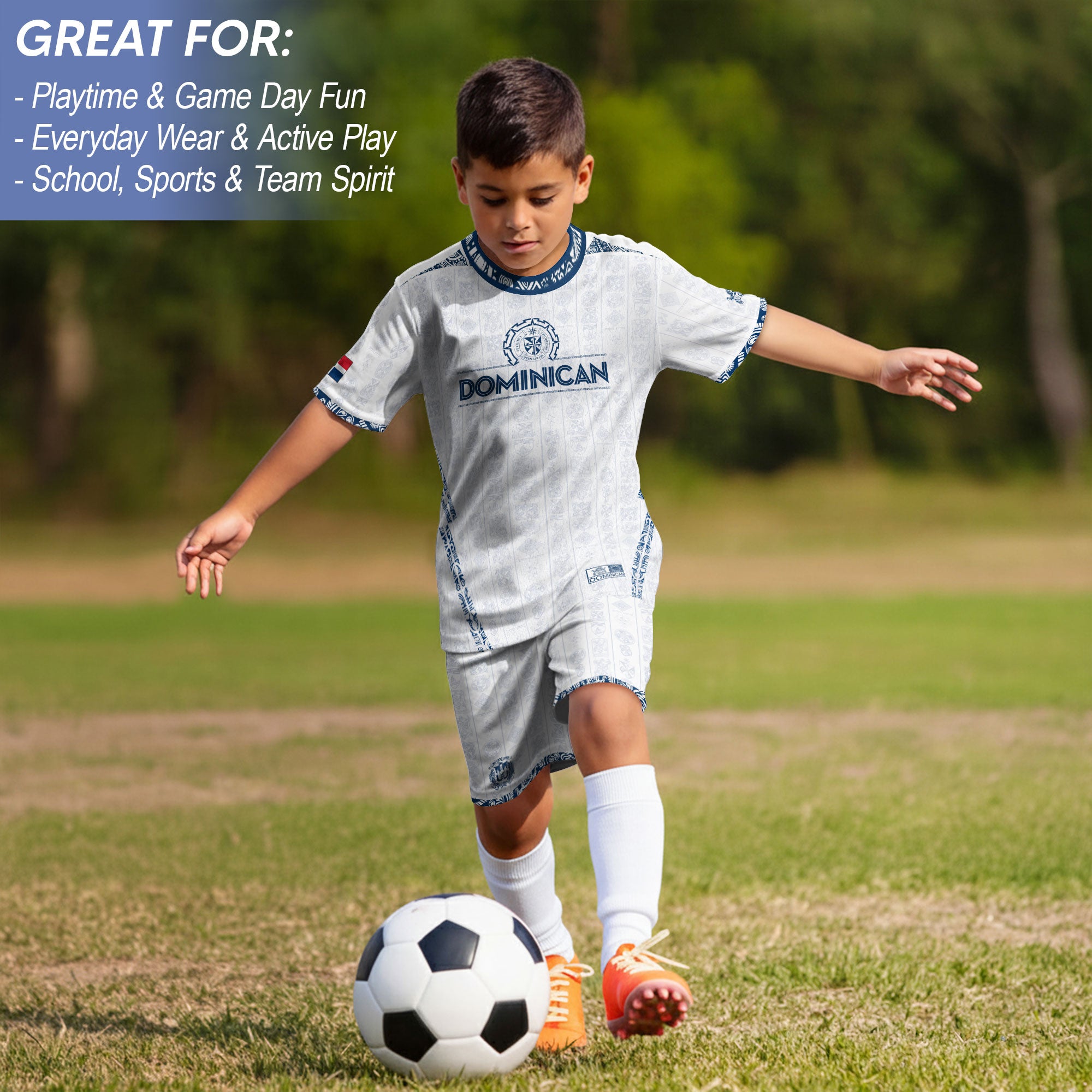 Dominican Republic Kids Youth Orgullo Dominicano White Patchwork Soccer Jersey