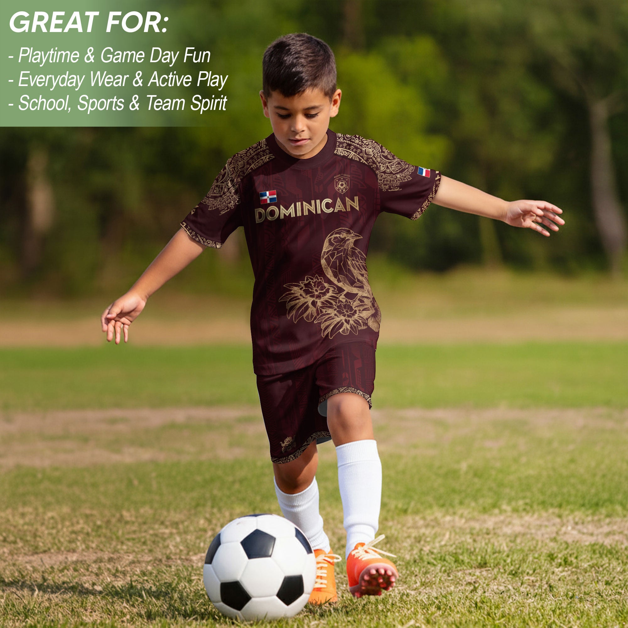 Dominican Republic Kids Youth Orgullo Dominicano Maroon Gold Cigua Palmera Soccer Jersey