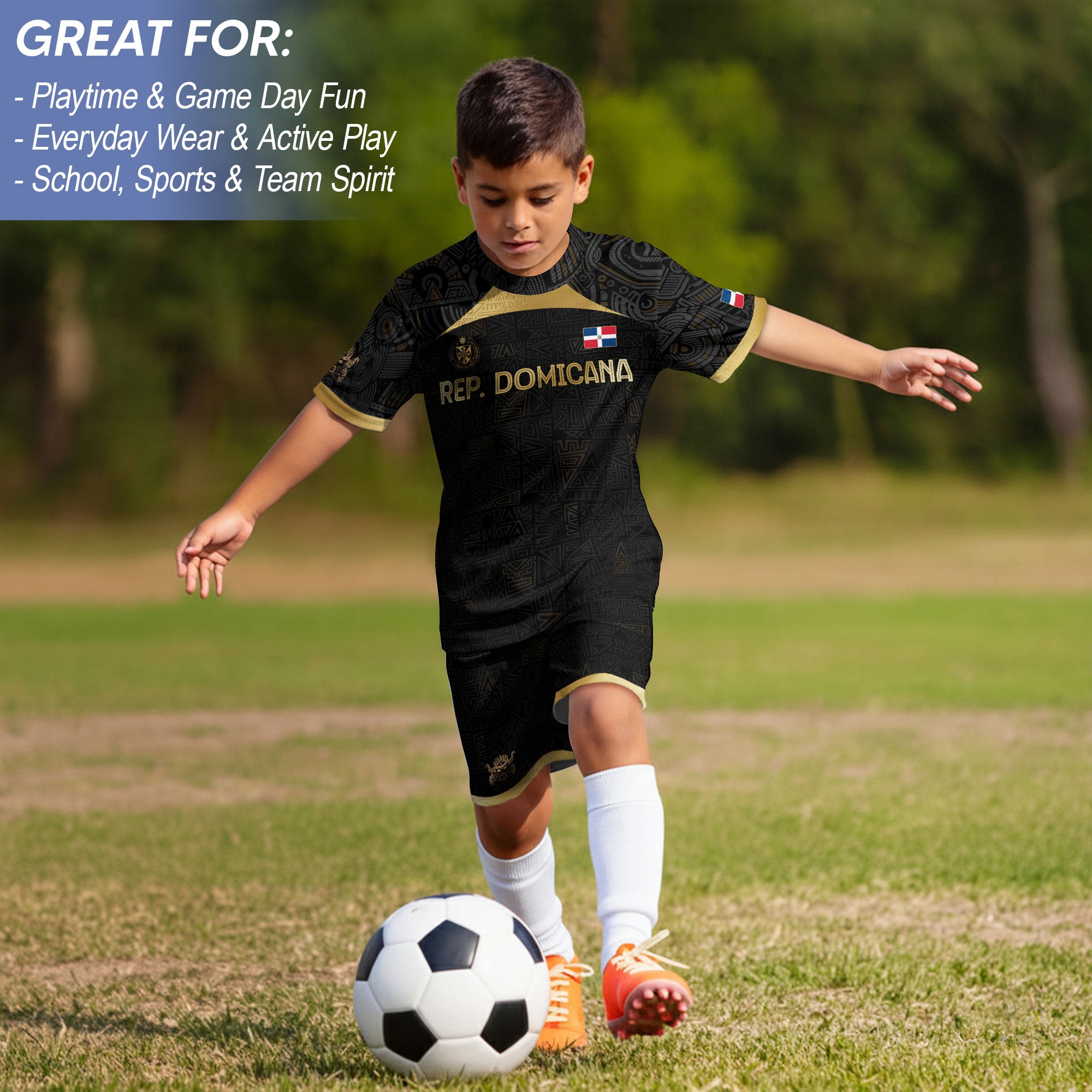 Dominican Republic Kids Soccer Jersey Black Gold Cultural Pride Edition