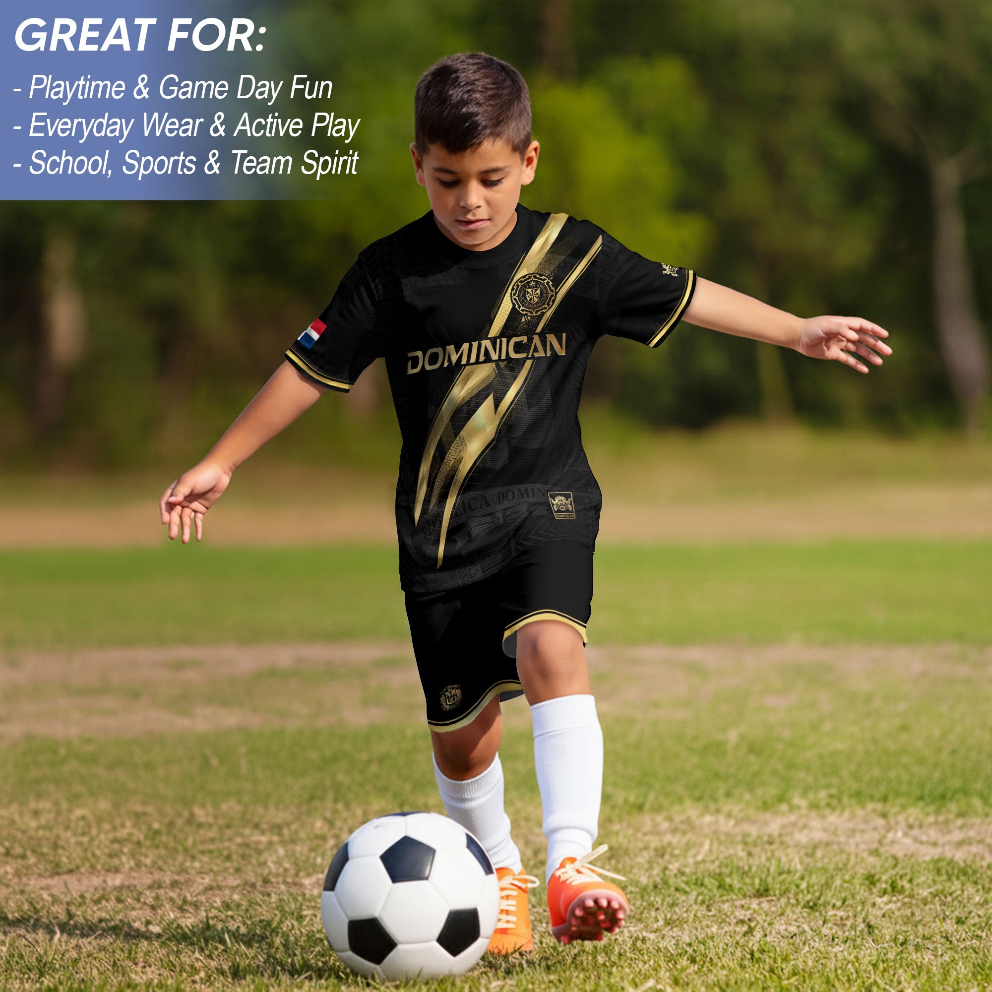 Dominican Cultural Youth Soccer Jersey Black Heritage Style