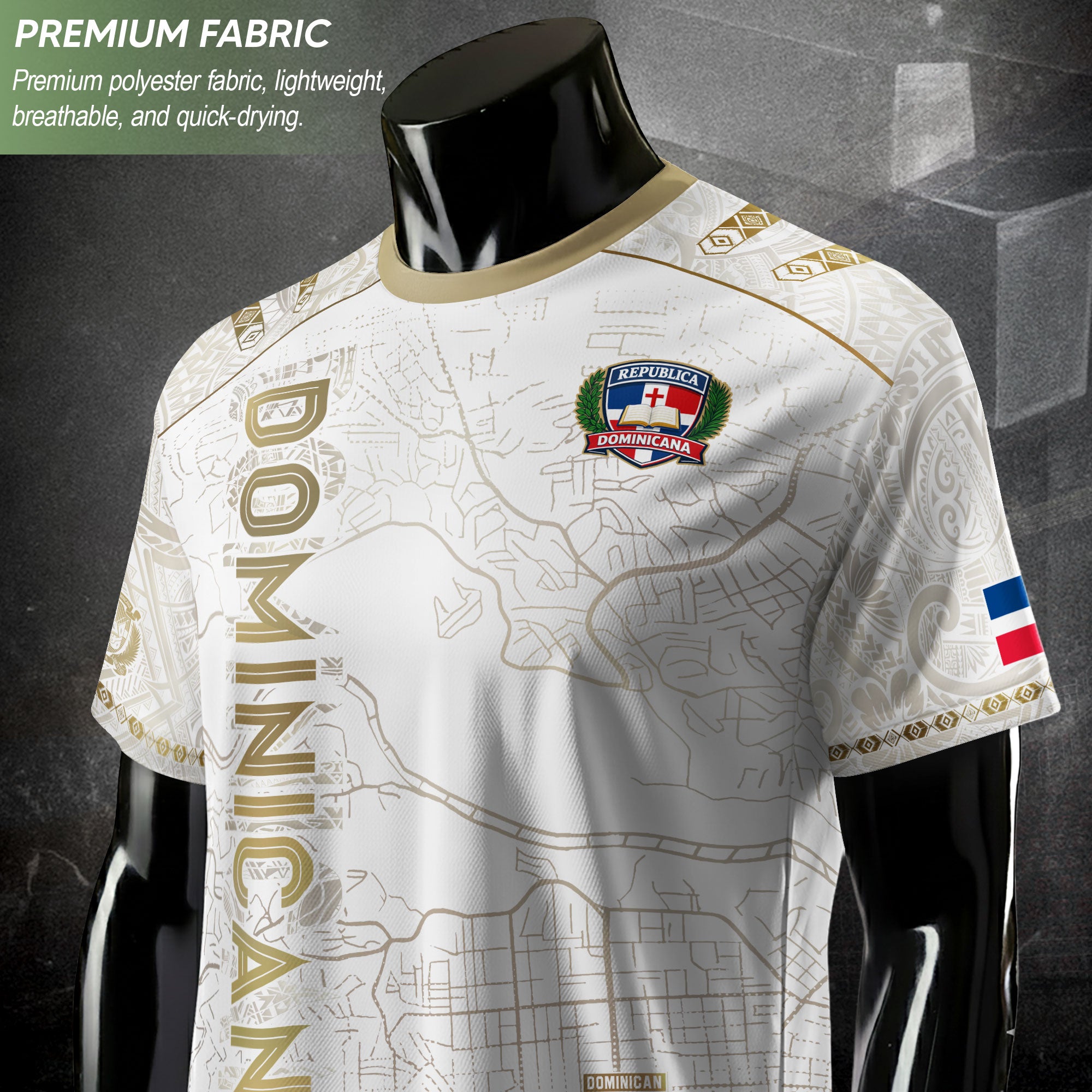 Dominican Cultural Identity Soccer Jersey White Gold, National Heritage Edition