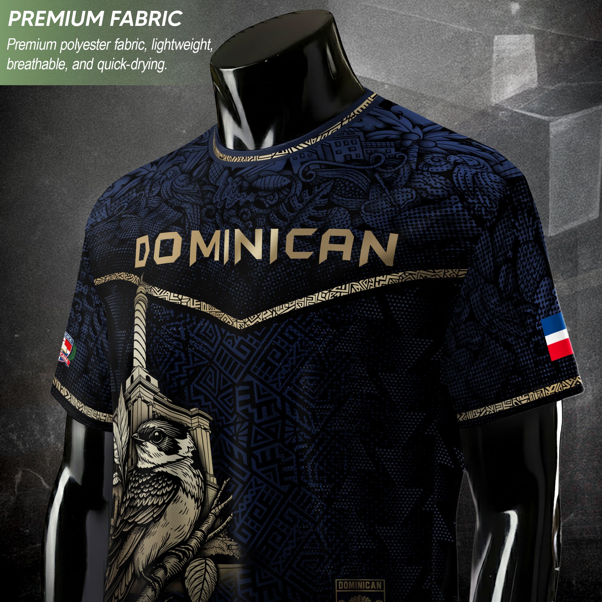 Dominican Cultural Legacy Soccer Jersey Black Navy, Identity & Pride Edition