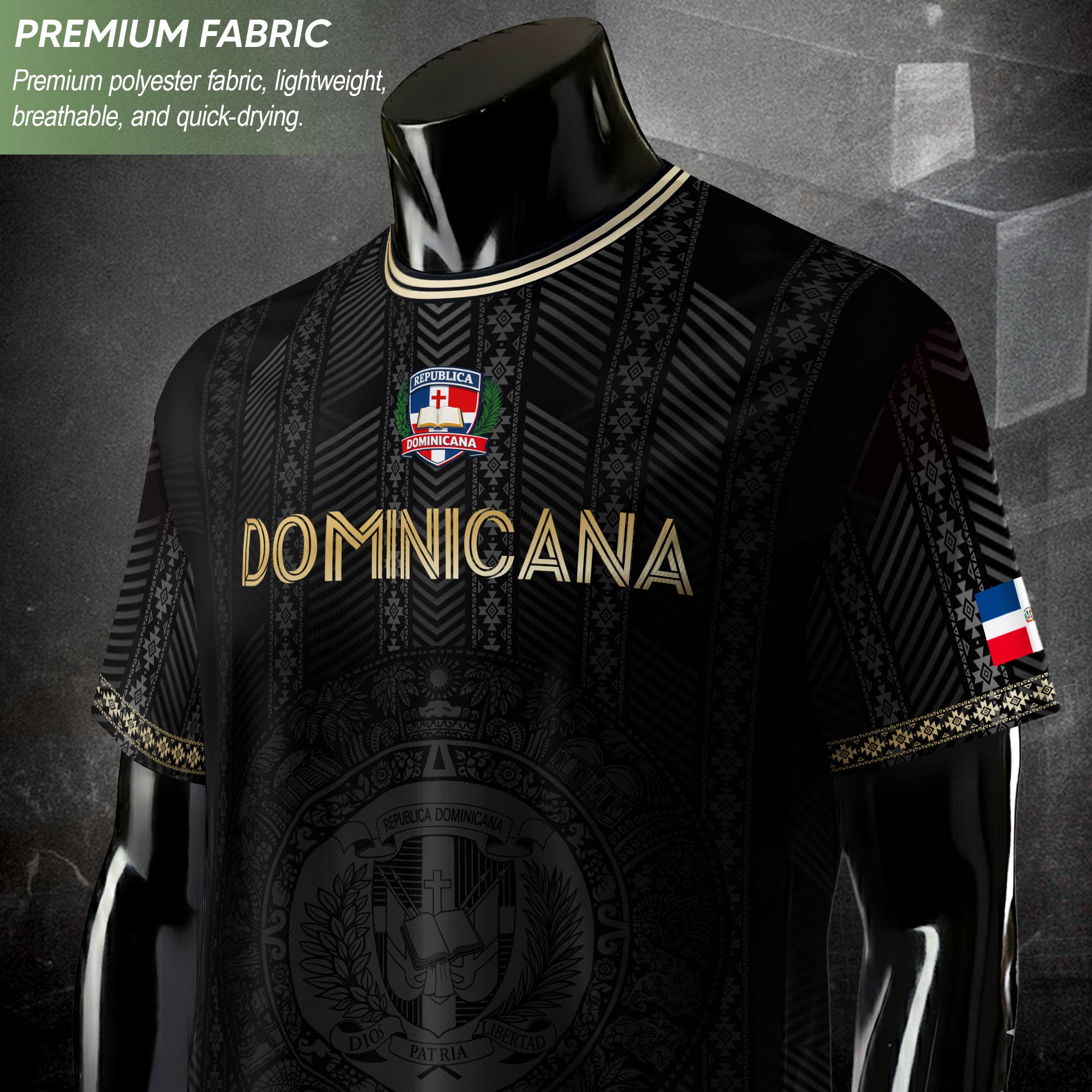 Dominican Heritage Football Jersey Black Gold, Cultural Identity & National Pride Shirt