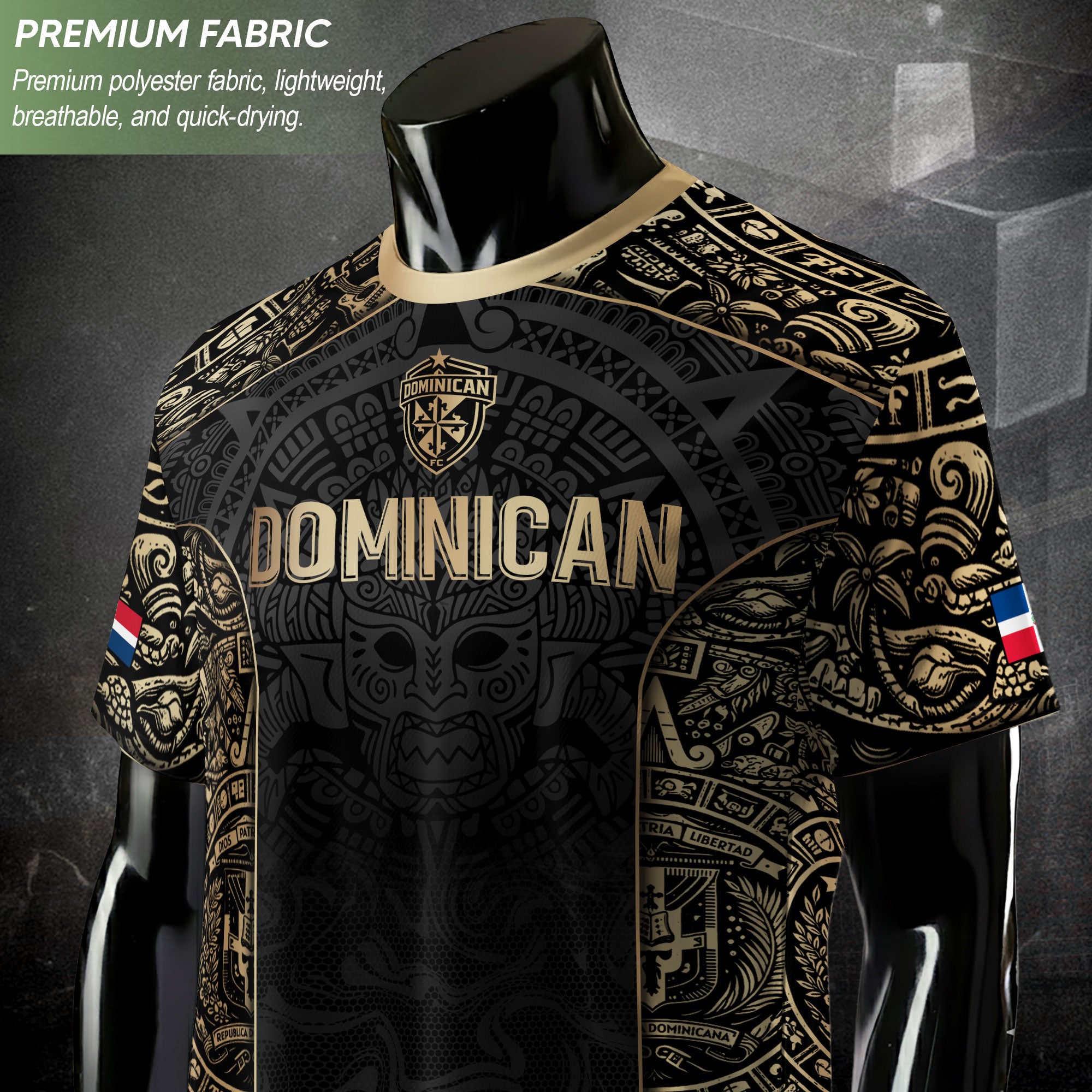 Dominican Republic Orgullo Dominicano Black Gold Taino Mask Soccer Jersey