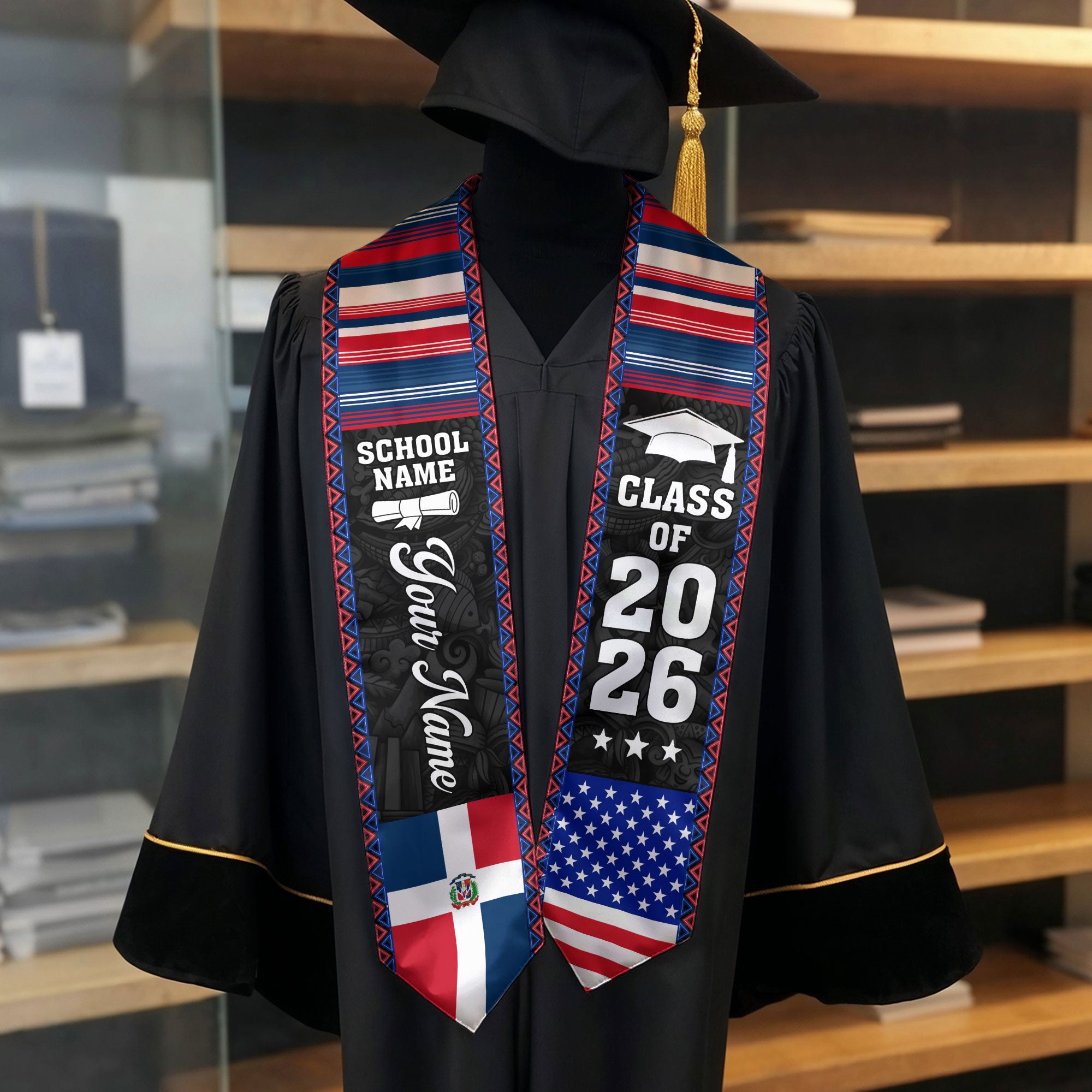 Custom Dominican Graduation Sash Dominicana Stole for Graduate, Class of 2026 Grad Celebration