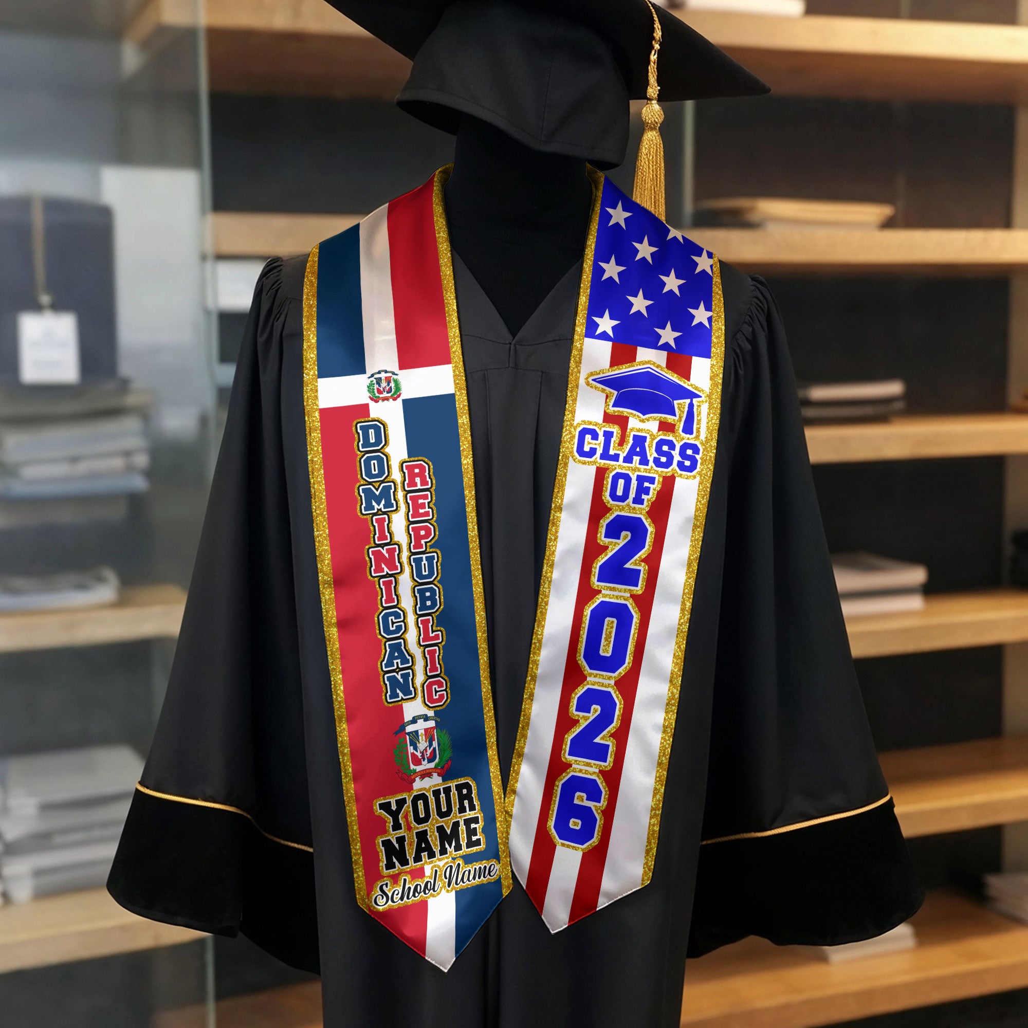 Personalized Dominican Graduation Stole Dominicana Sash for Grad, Class of 2026 Graduation