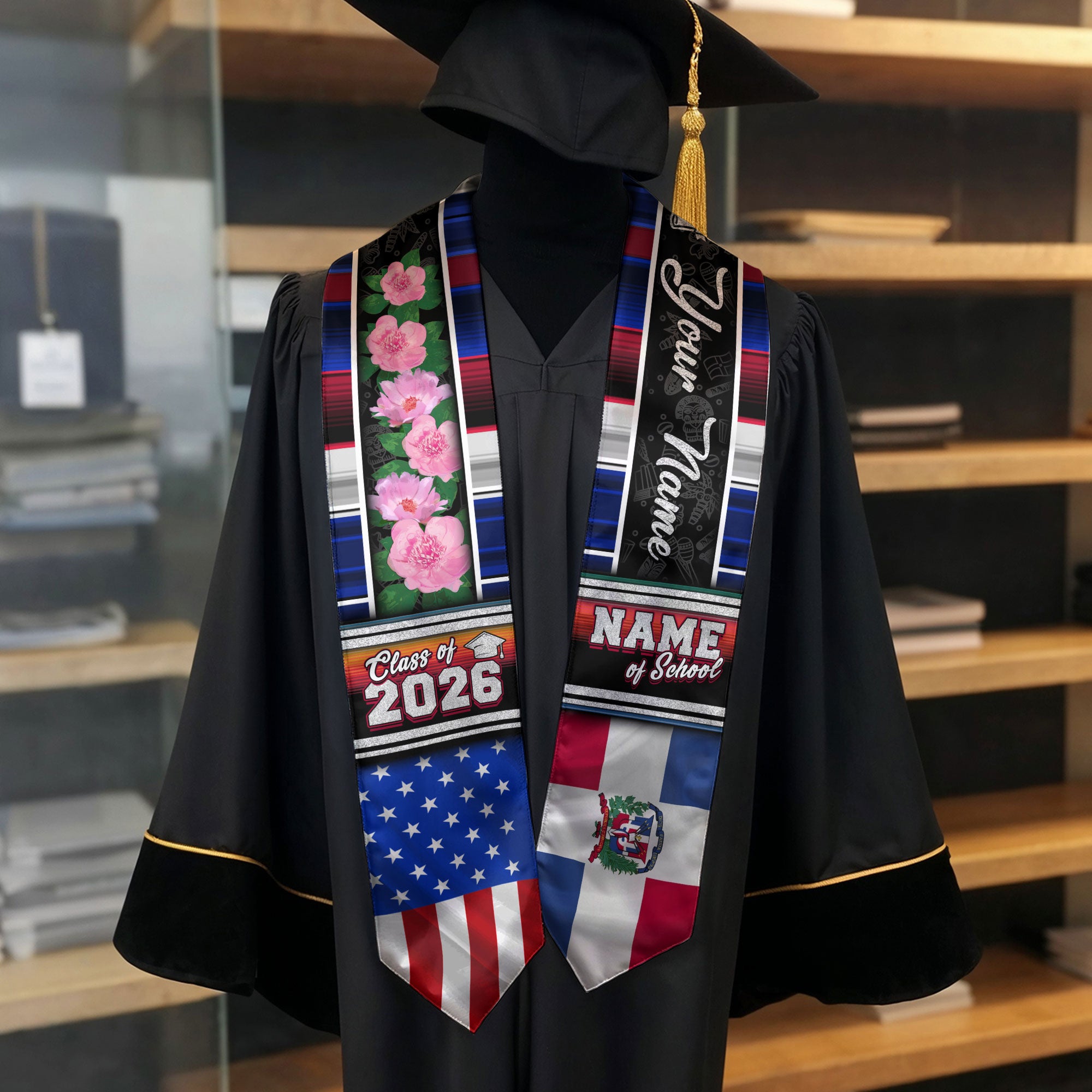 Custom Dominicans Graduation Stole Class of 2026 Dominican American Flag Personalized Sash