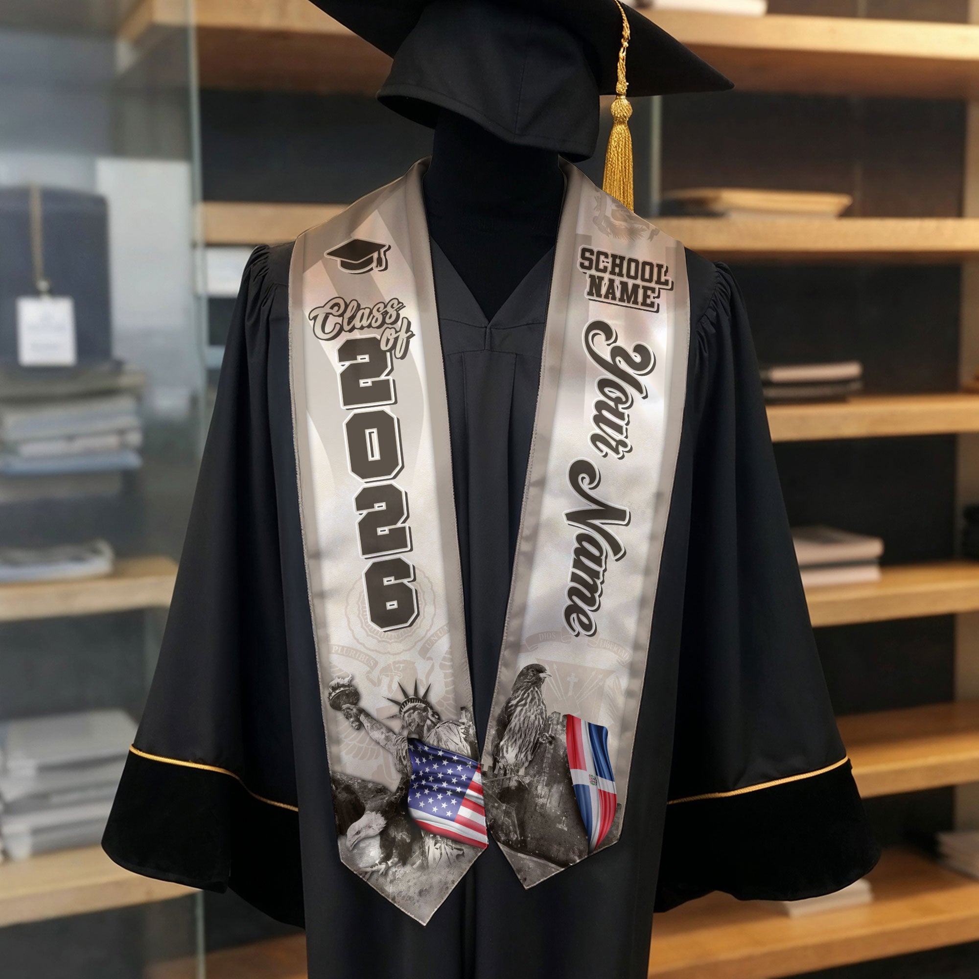 Dominicans Class of 2026 Graduation Stole Custom Dominican USA Flag Eagle Statue Design