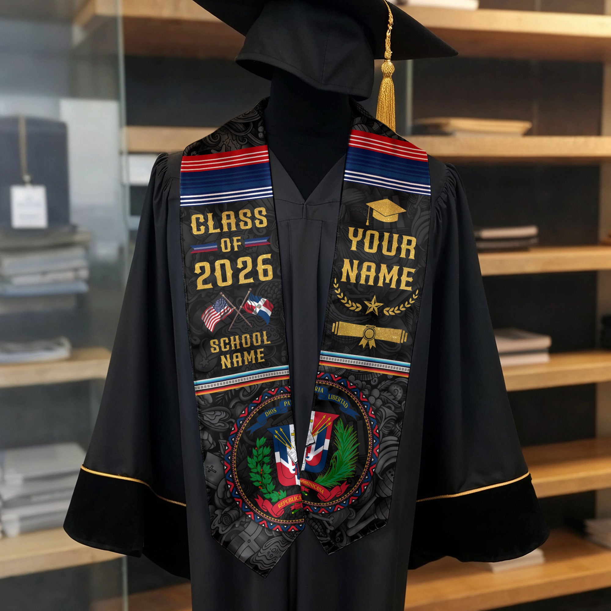 Custom Dominican Flag Stole, DR Graduation Sash, Class of 2026 Senior Grad Gift