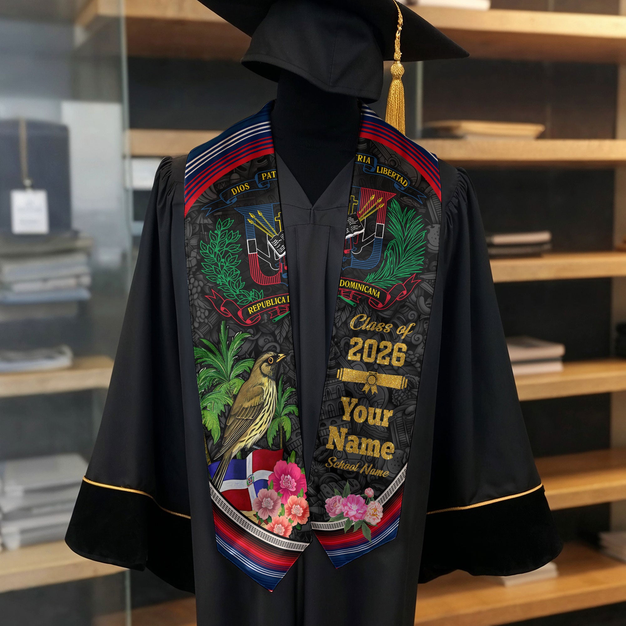 Custom Dominican Graduation Grad Sash Floral Stole, Class of 2026 Dominican Graduate