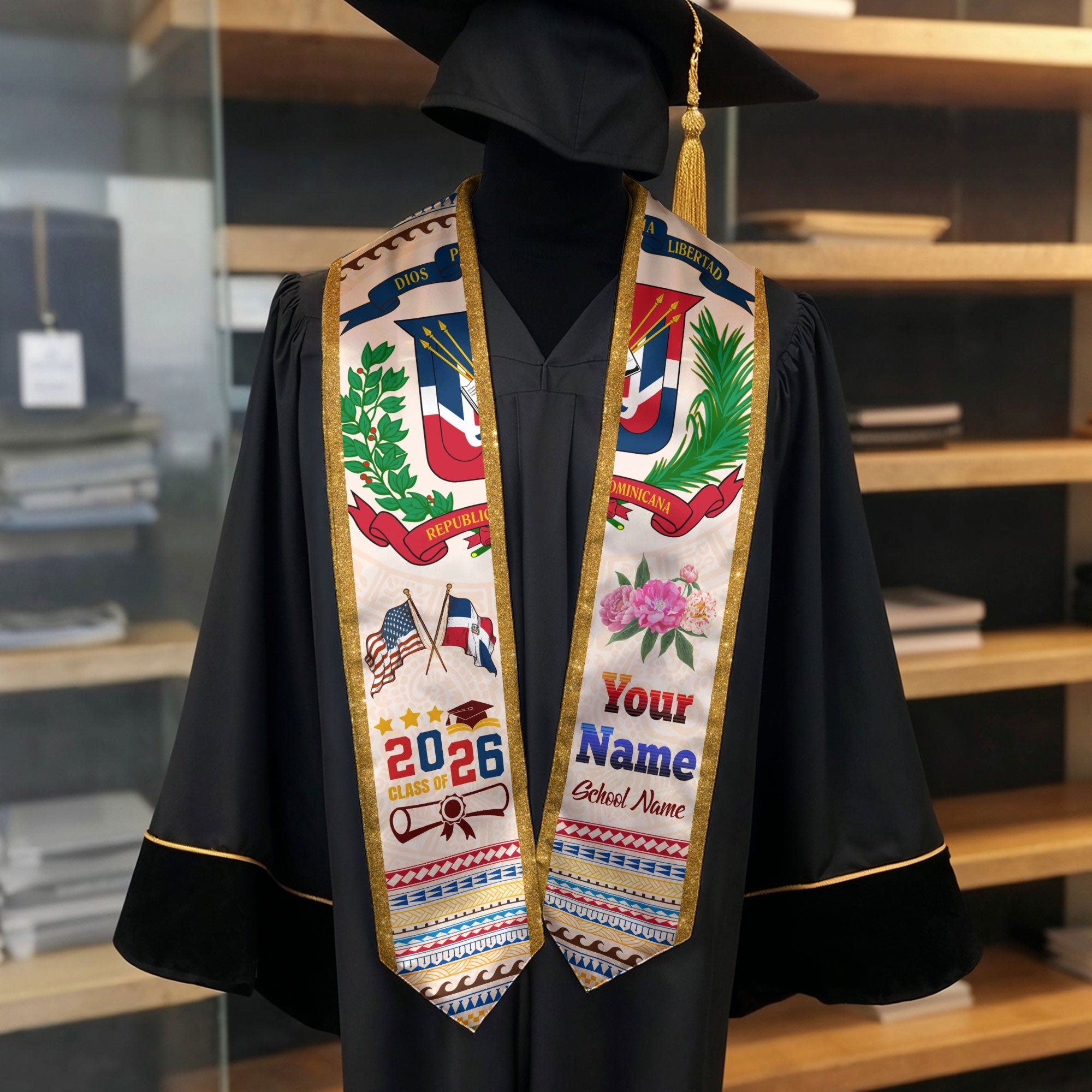 Personalized Dominican Graduation Sash Dominicana Stole, Class of 2026 Grad Gift