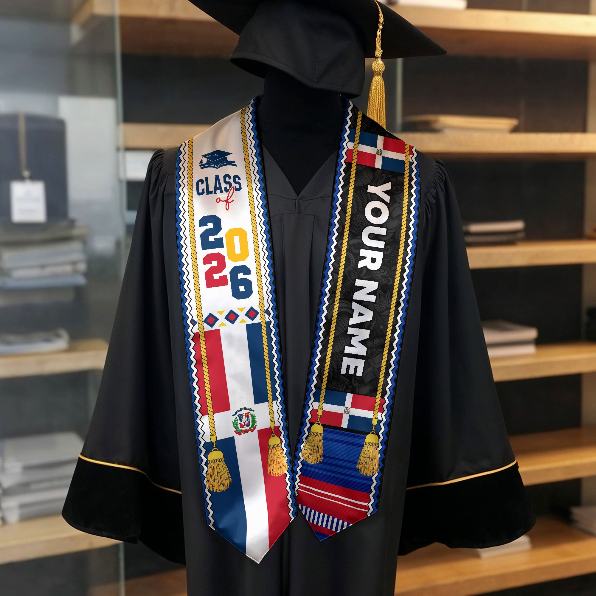 Personalized Dominicana Graduation Stole, DR Flag Grad Sash, Class of 2026 Dominican Graduate