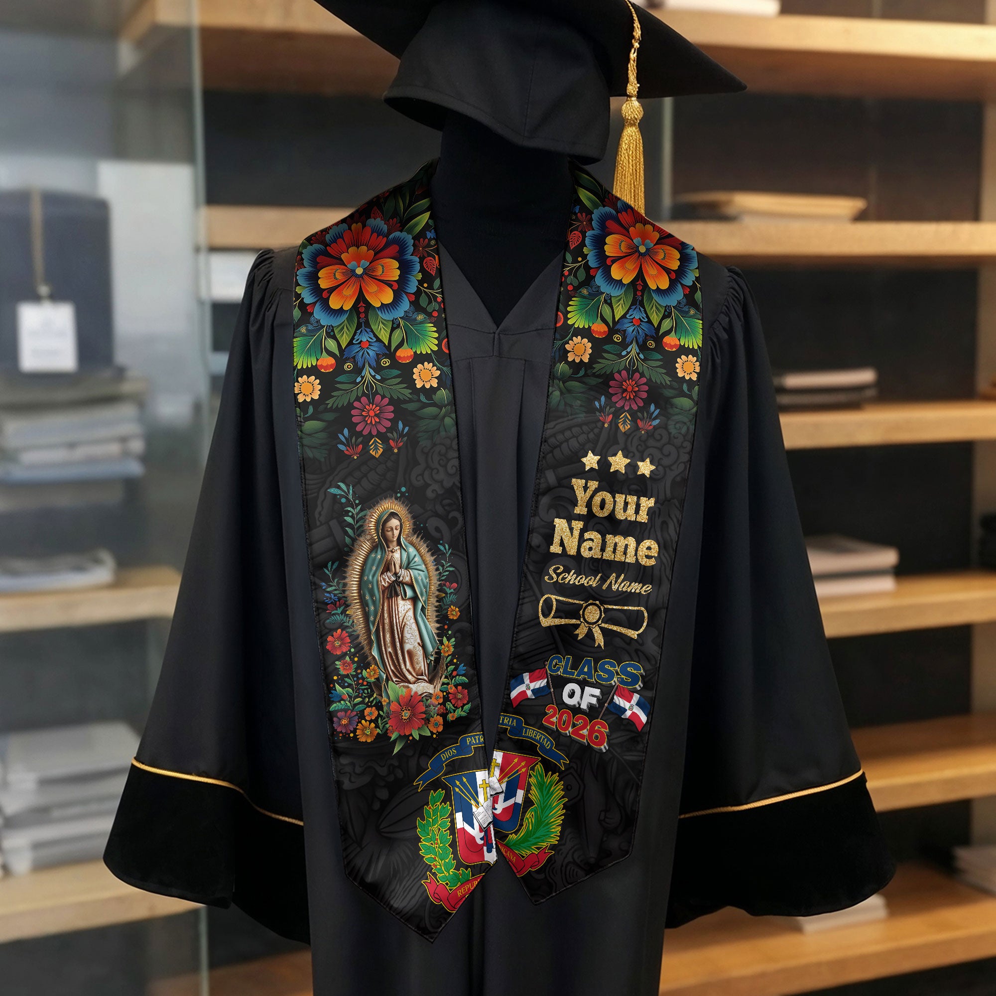 Dominican Grad Sash, DR Floral Stole Graduation Gift, Class of 2026 Senior Graduate