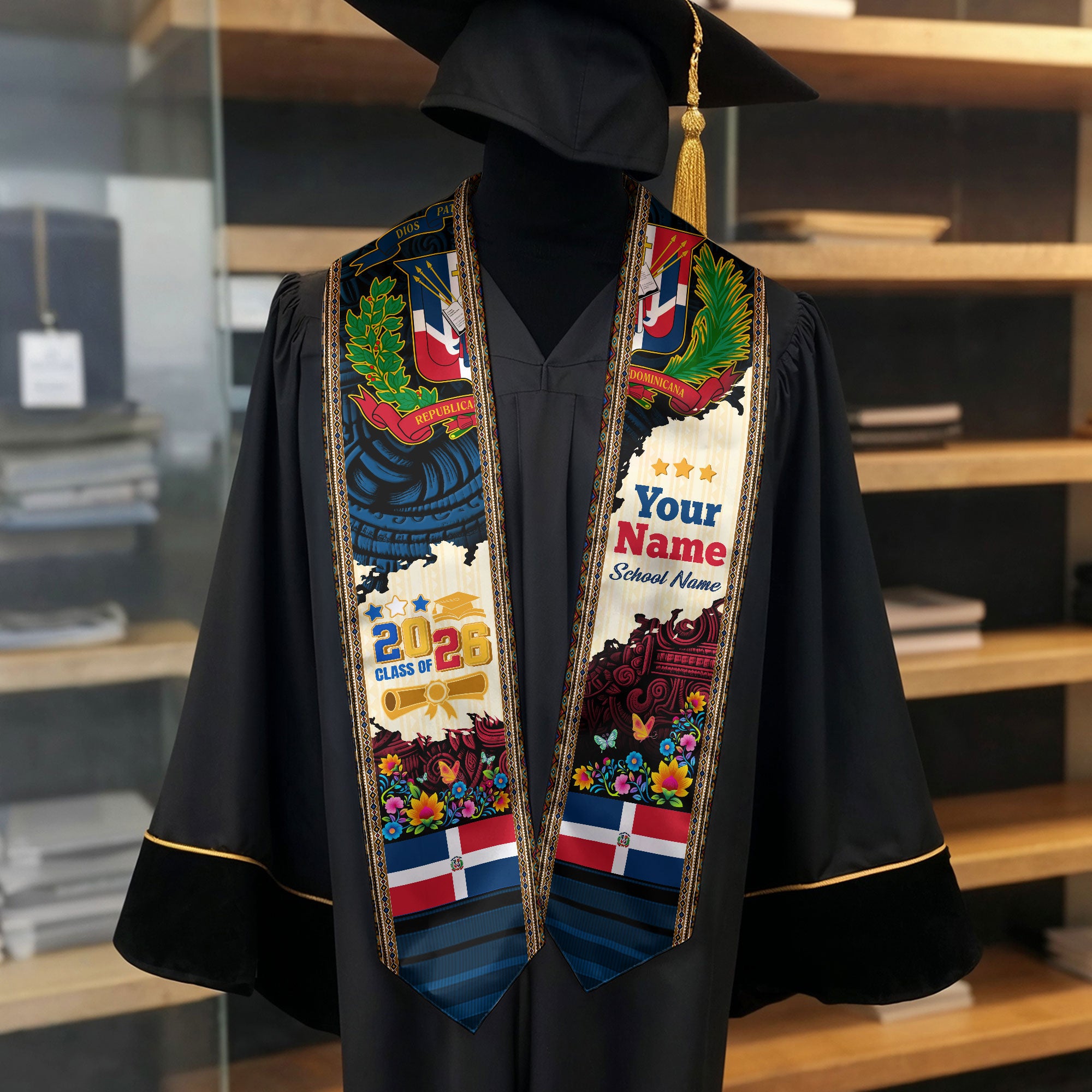 Custom Dominican Floral Stole, DR Grad Sash Graduation, Class of 2026 Dominican Graduate