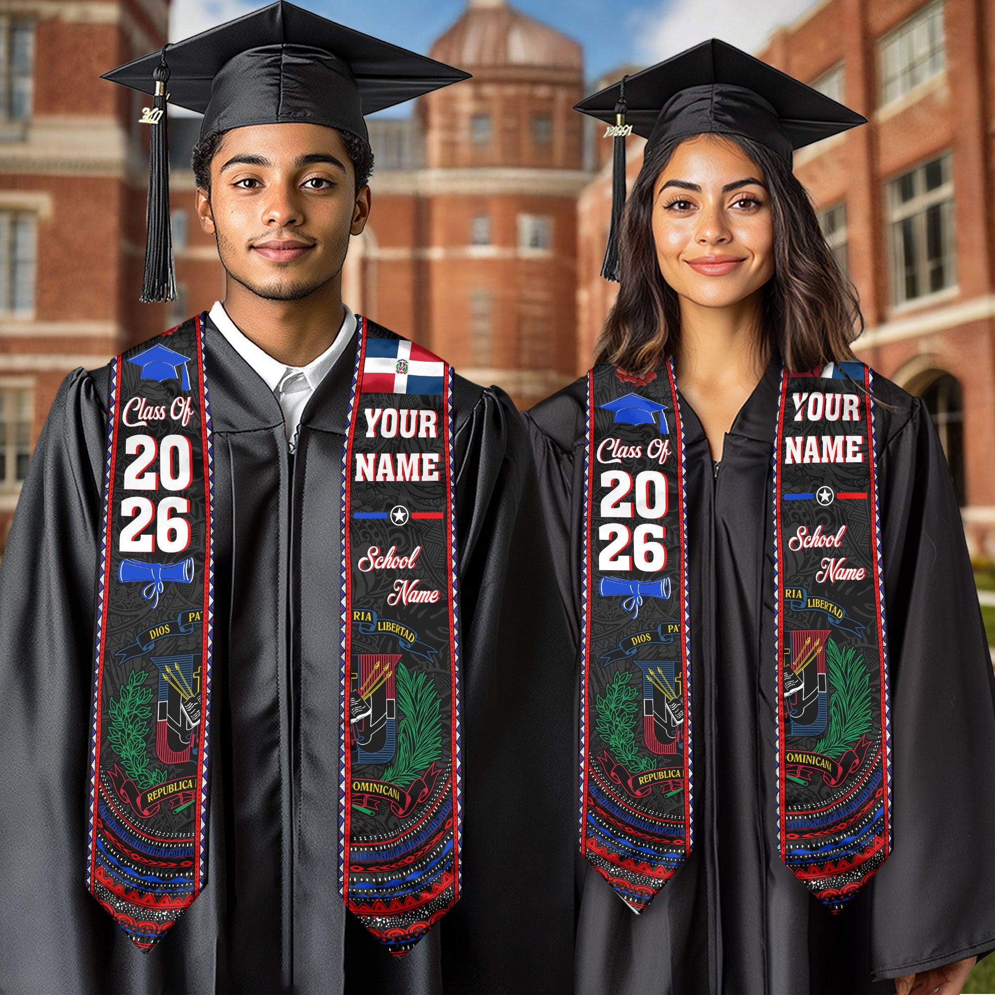 Custom Dominicana Grad Sash, DR Caribe Graduation Stole, Class of 2026 Dominican Graduate