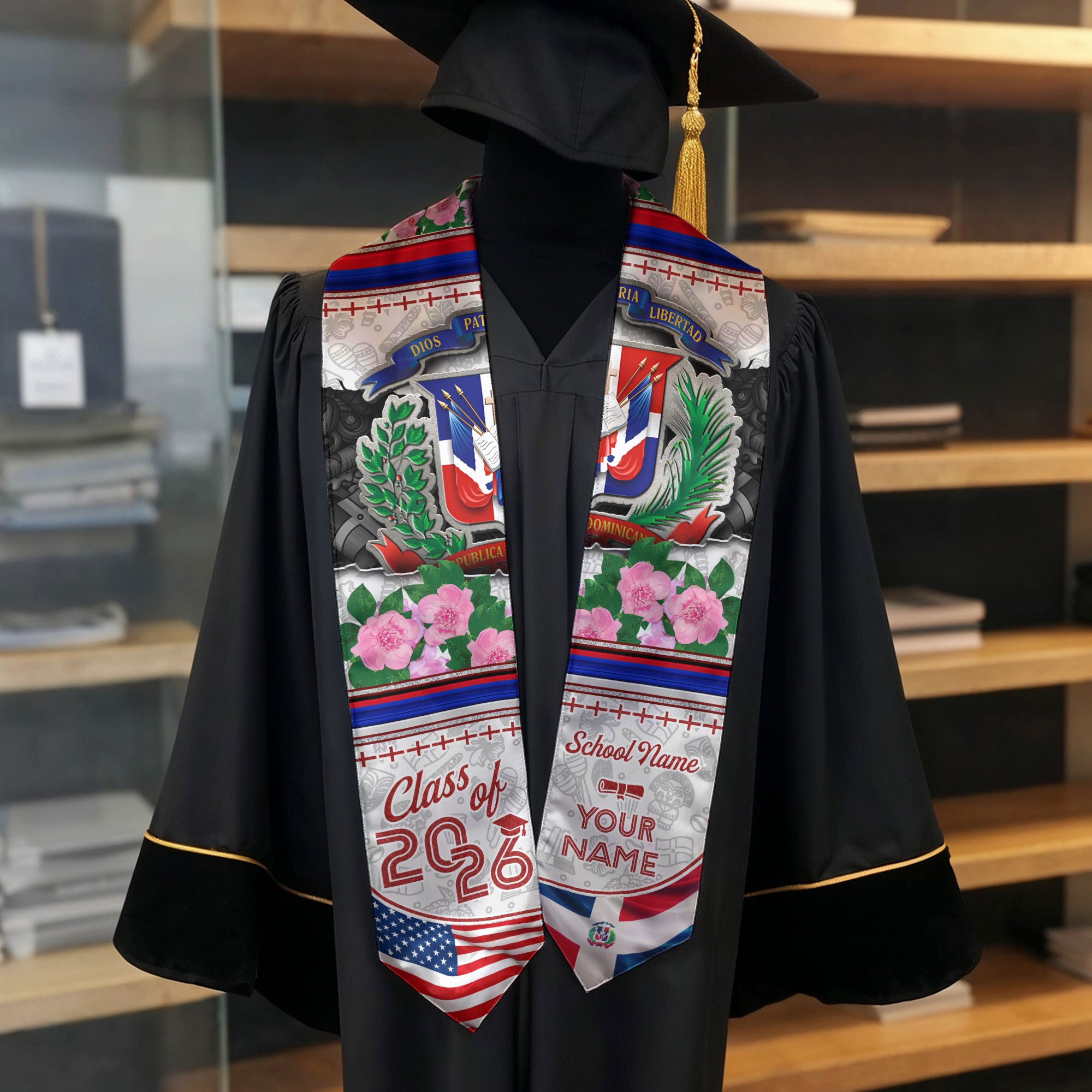 Custom Dominican Floral Stole Graduation Grad Sash, Class of 2026 Graduate Senior Gift