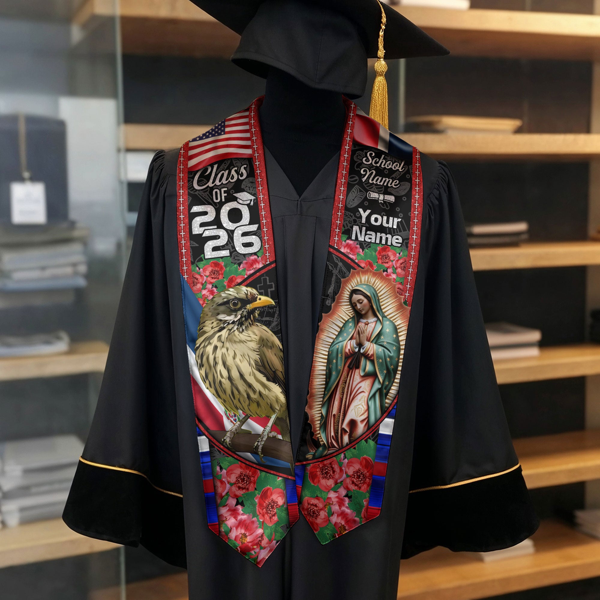 Dominicana Graduation Floral Stole Custom Grad Sash, Class of 2026 Dominican Graduate Gift