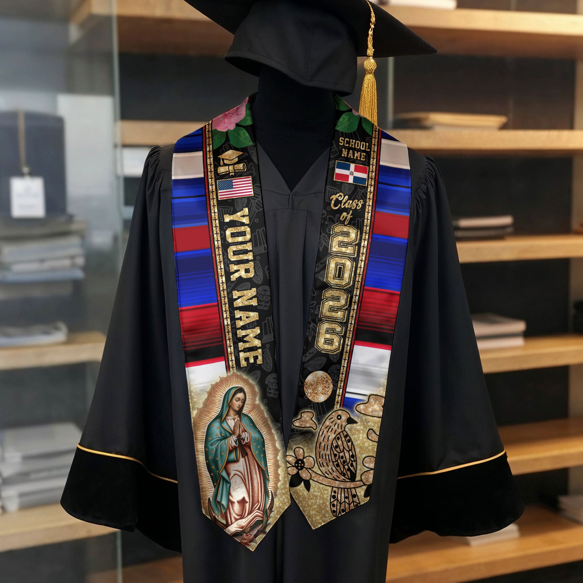 Custom Dominican Grad Sash Floral Stole Graduation, Class of 2026 Graduate Senior Gift