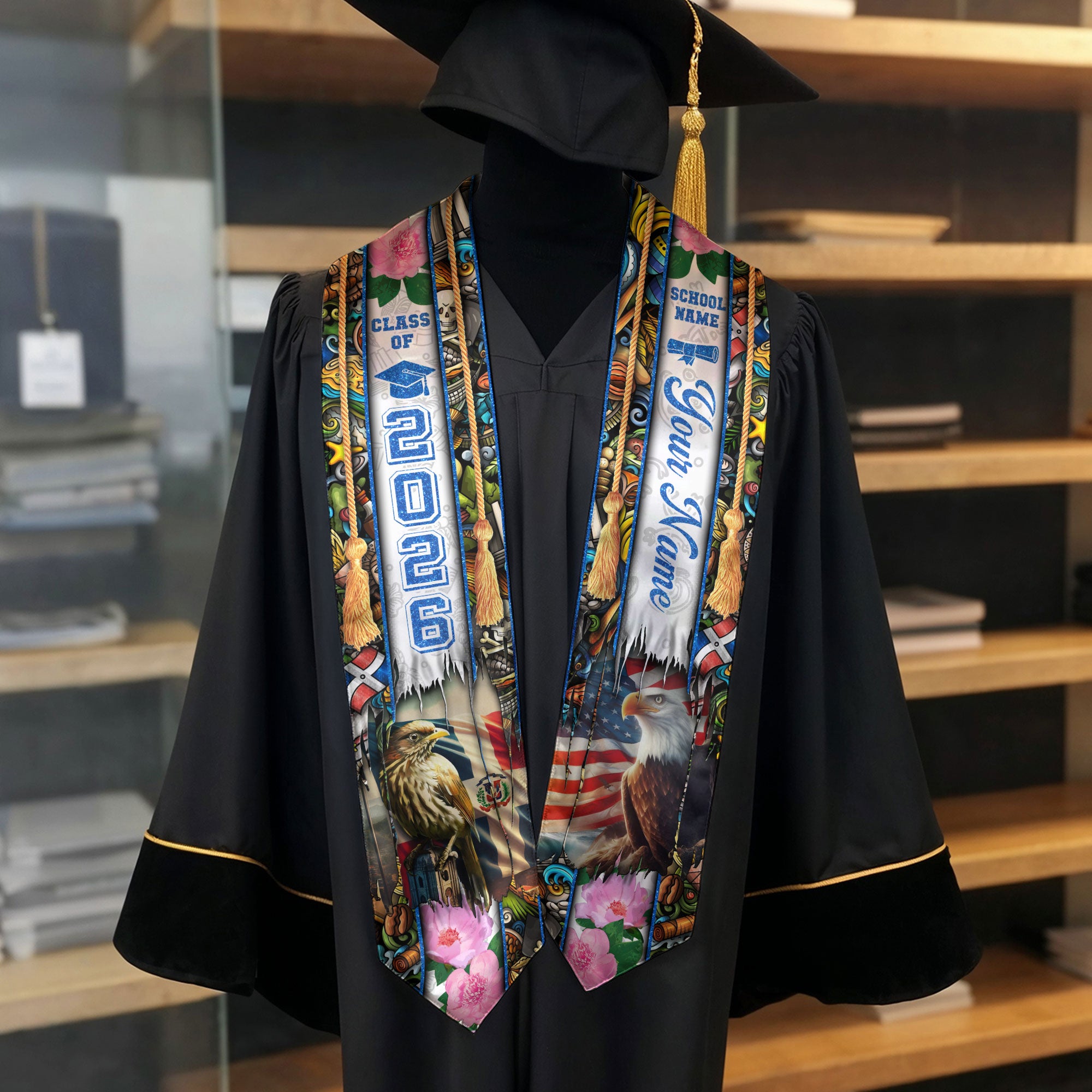 Personalized Dominicana Graduation Grad Sash Floral Stole, Class of 2026 Dominican Graduate
