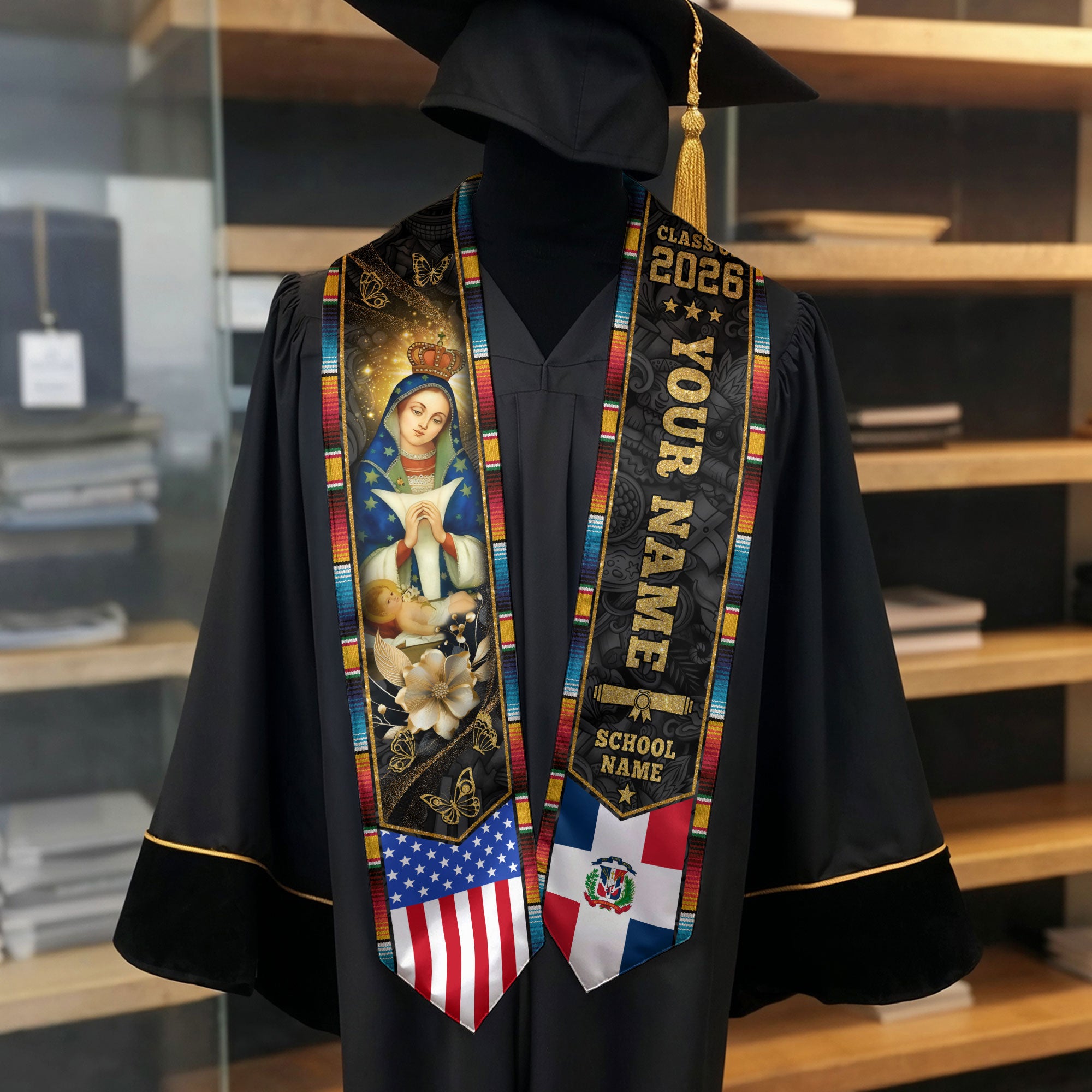 Dominican American Graduation Sash Custom Dominicana Grad Stole, Class of 2026 Graduate