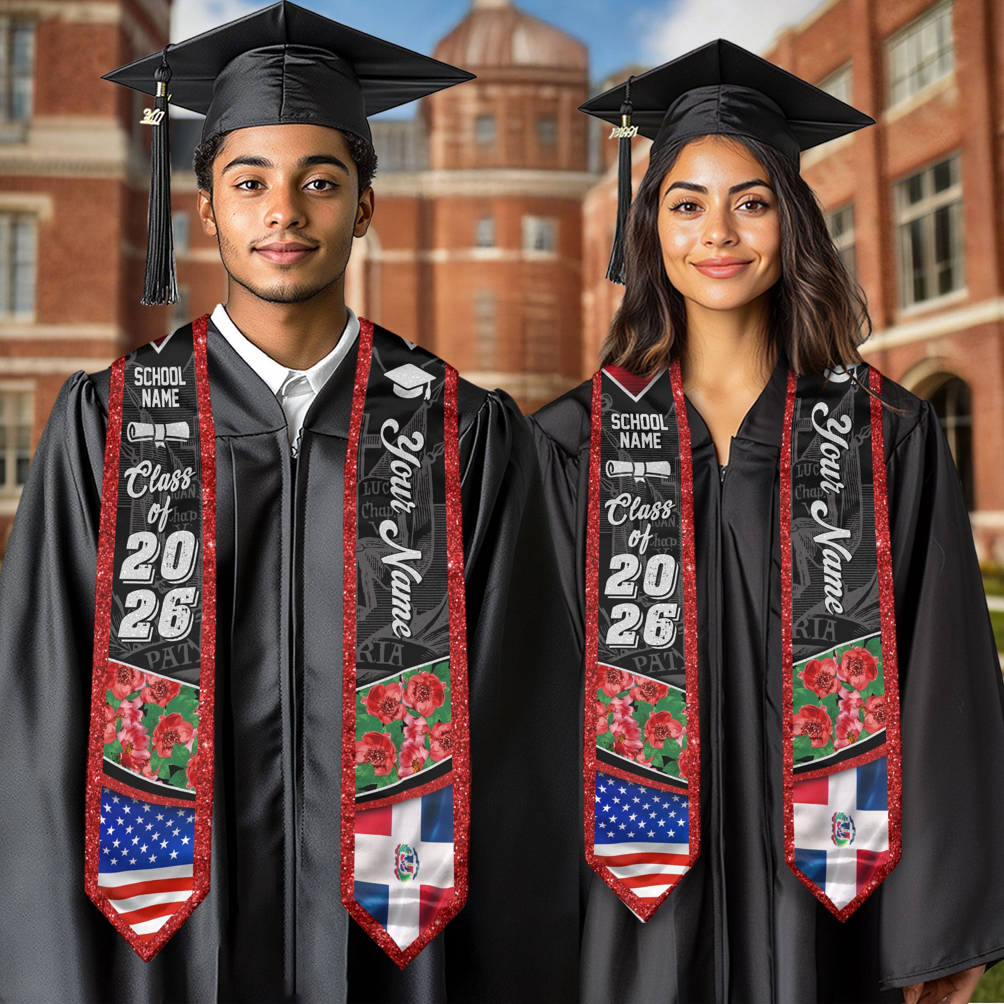 Dominican Floral Stole Graduation Grad Sash Custom, Class of 2026 Graduate Senior Gift