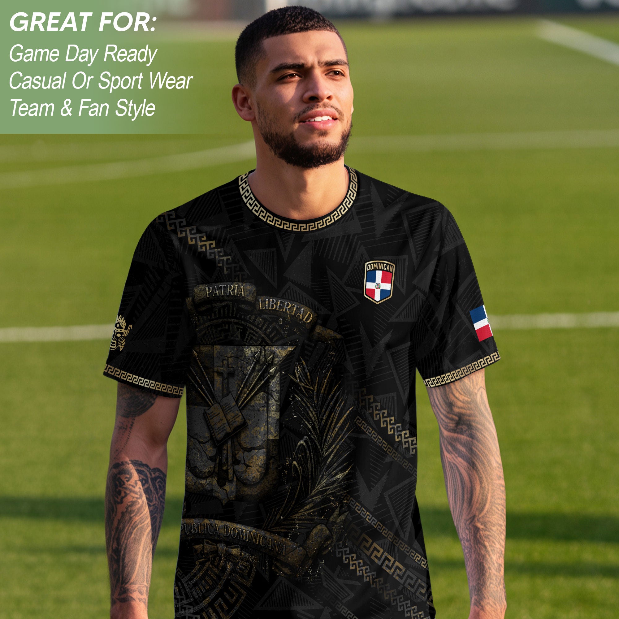 Dominican Republic Heritage Black Gold Vintage Geometric Graphic Soccer Jersey