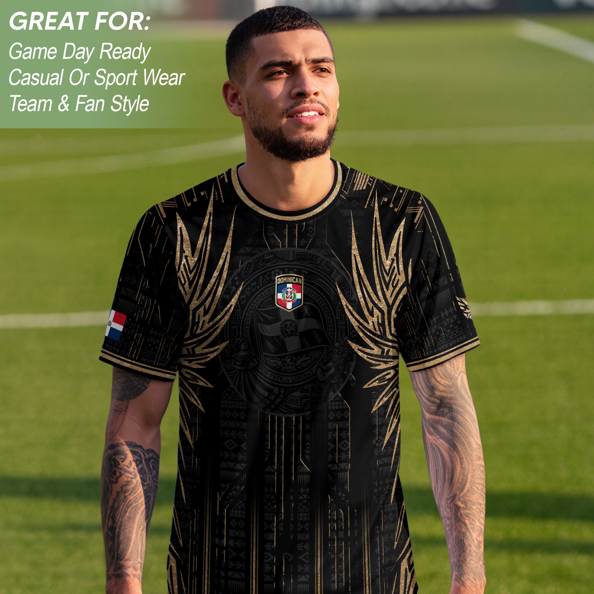 Dominican Republic Heritage Black Gold Vintage Athletic Winged Soccer Jersey