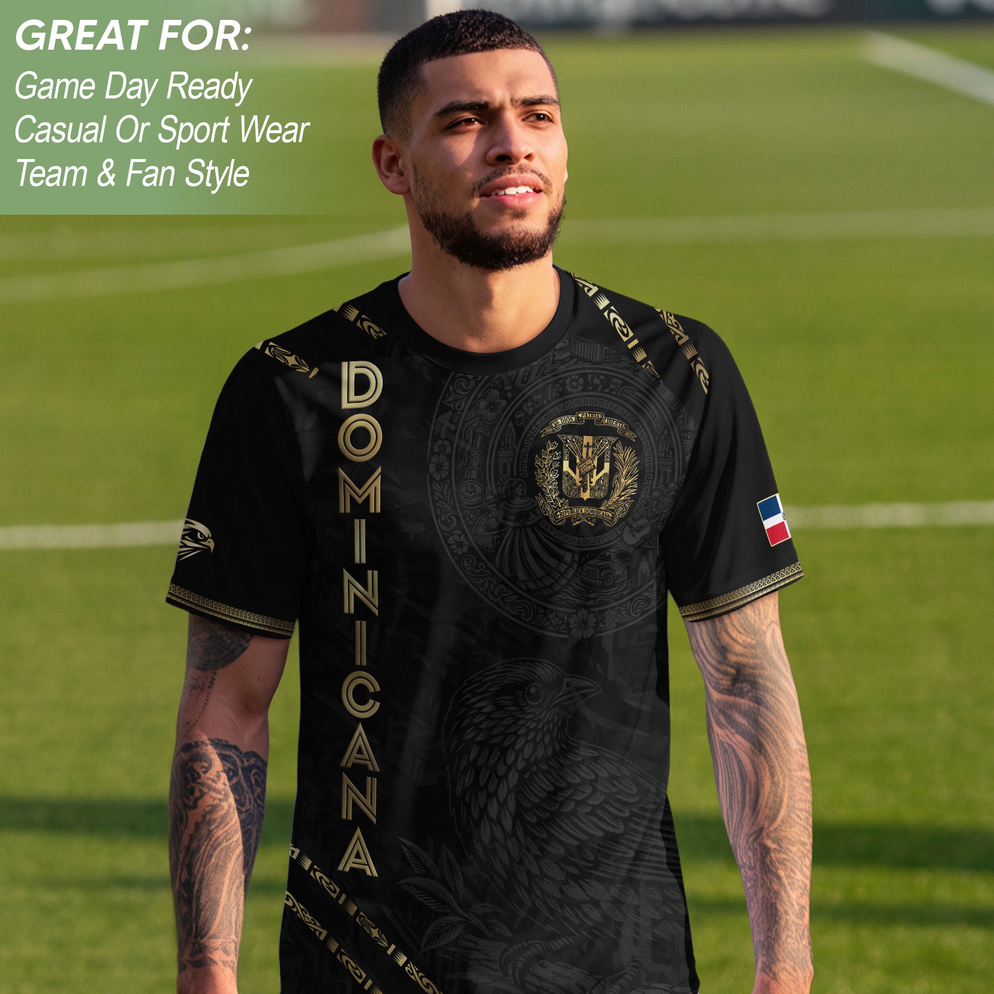 Dominican Heritage Soccer Jersey Black Gold, Cultural Identity & National Pride