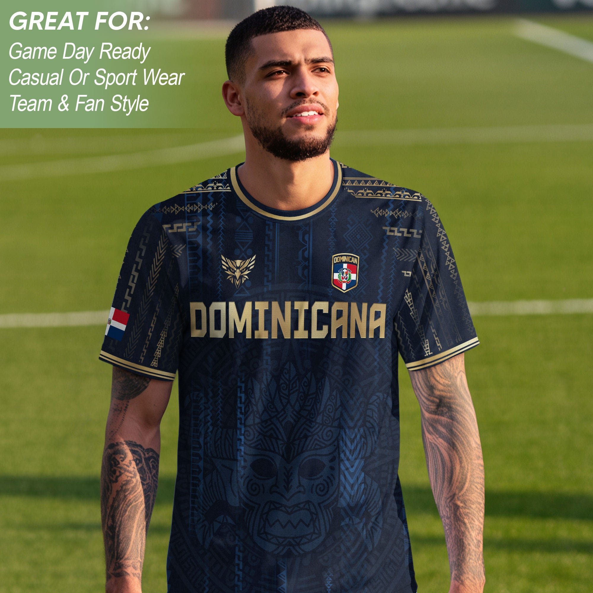 Dominican Heritage Pride Soccer Jersey Navy Gold, National Culture Collection