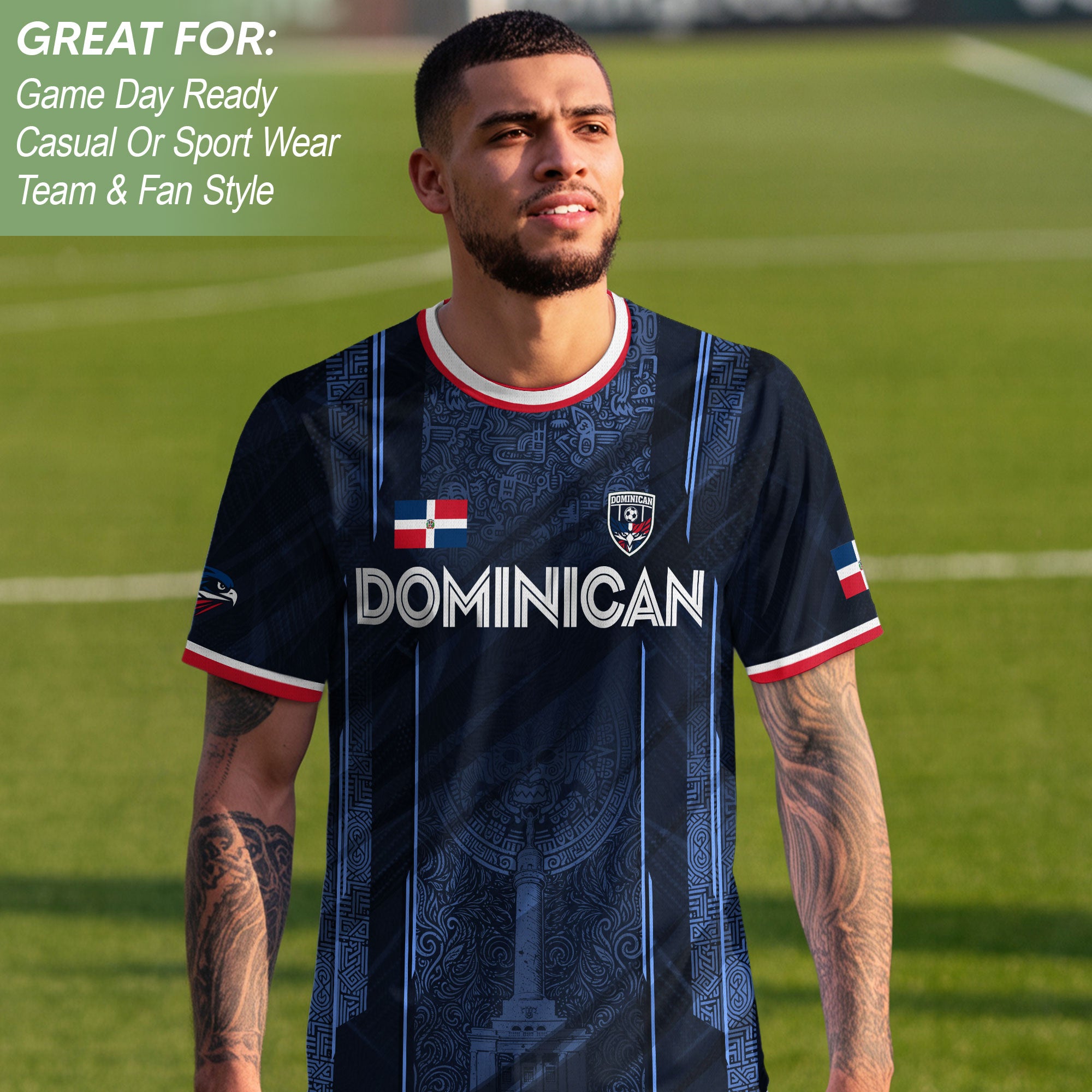 Dominican Republic Heritage Navy Blue Red National Pride Athletic Soccer Jersey