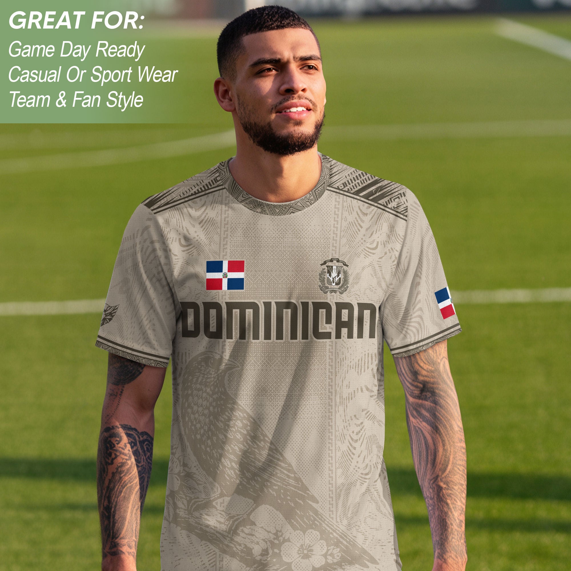 Dominican Republic Heritage Beige Olive Vintage Athletic Taino Art Soccer Jersey