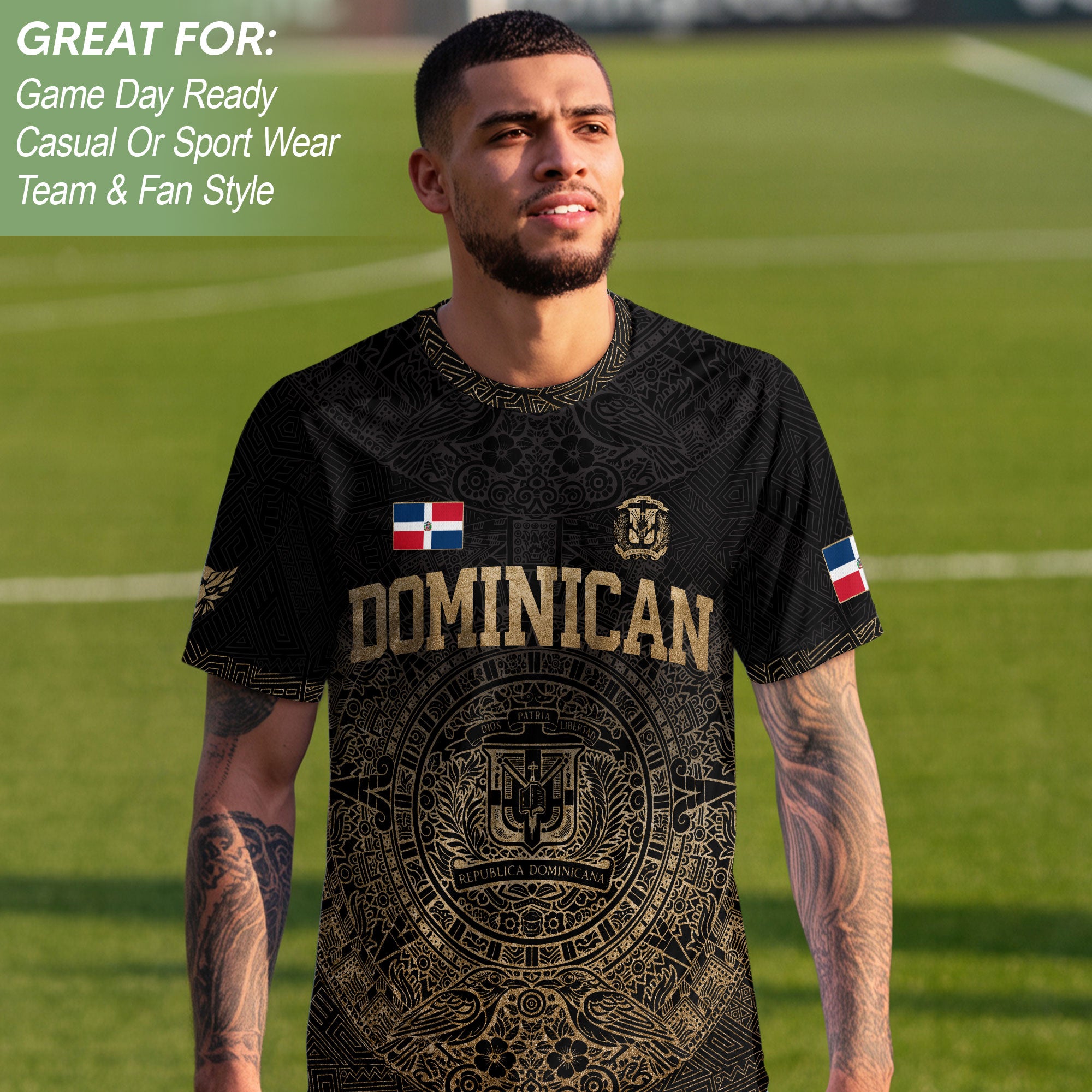 Dominican Republic Heritage Black Gold Vintage Taino Graphic Pattern Soccer Jersey