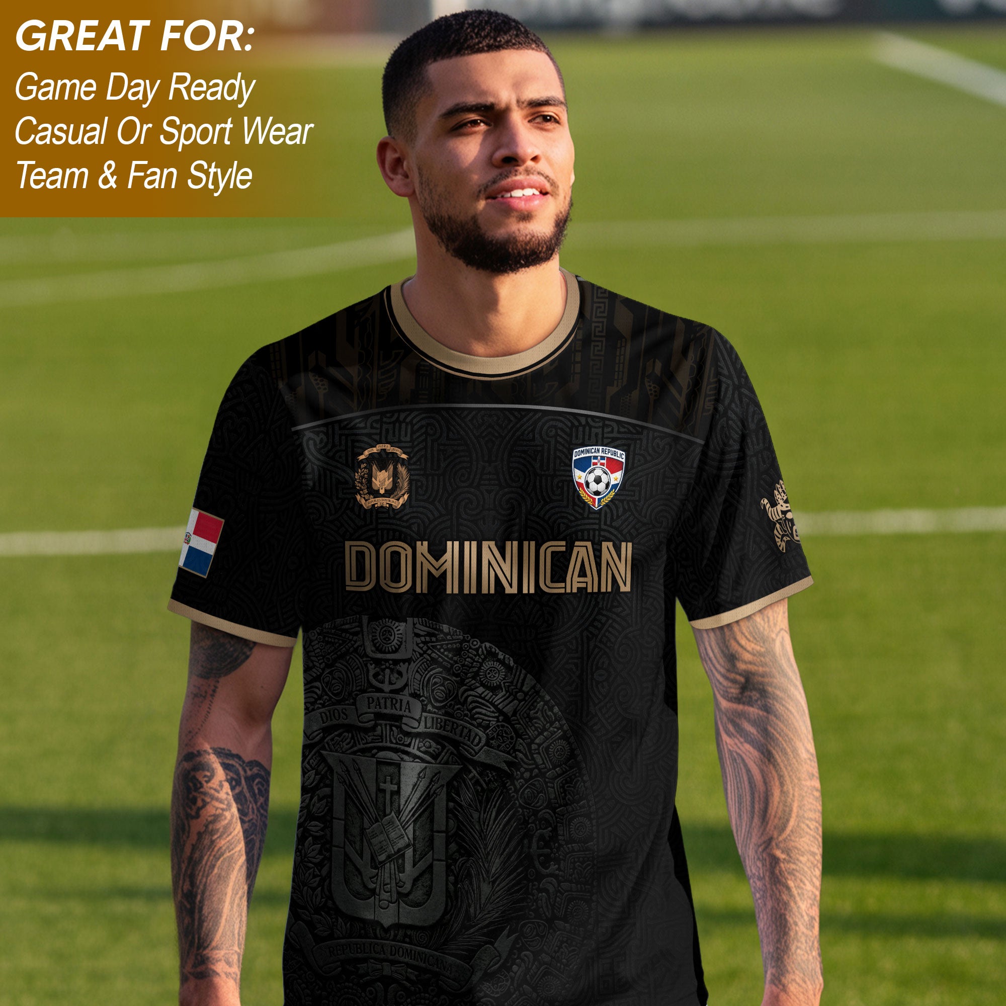 Dominican Republic Heritage Black Gold Athletic National Team Soccer Jersey