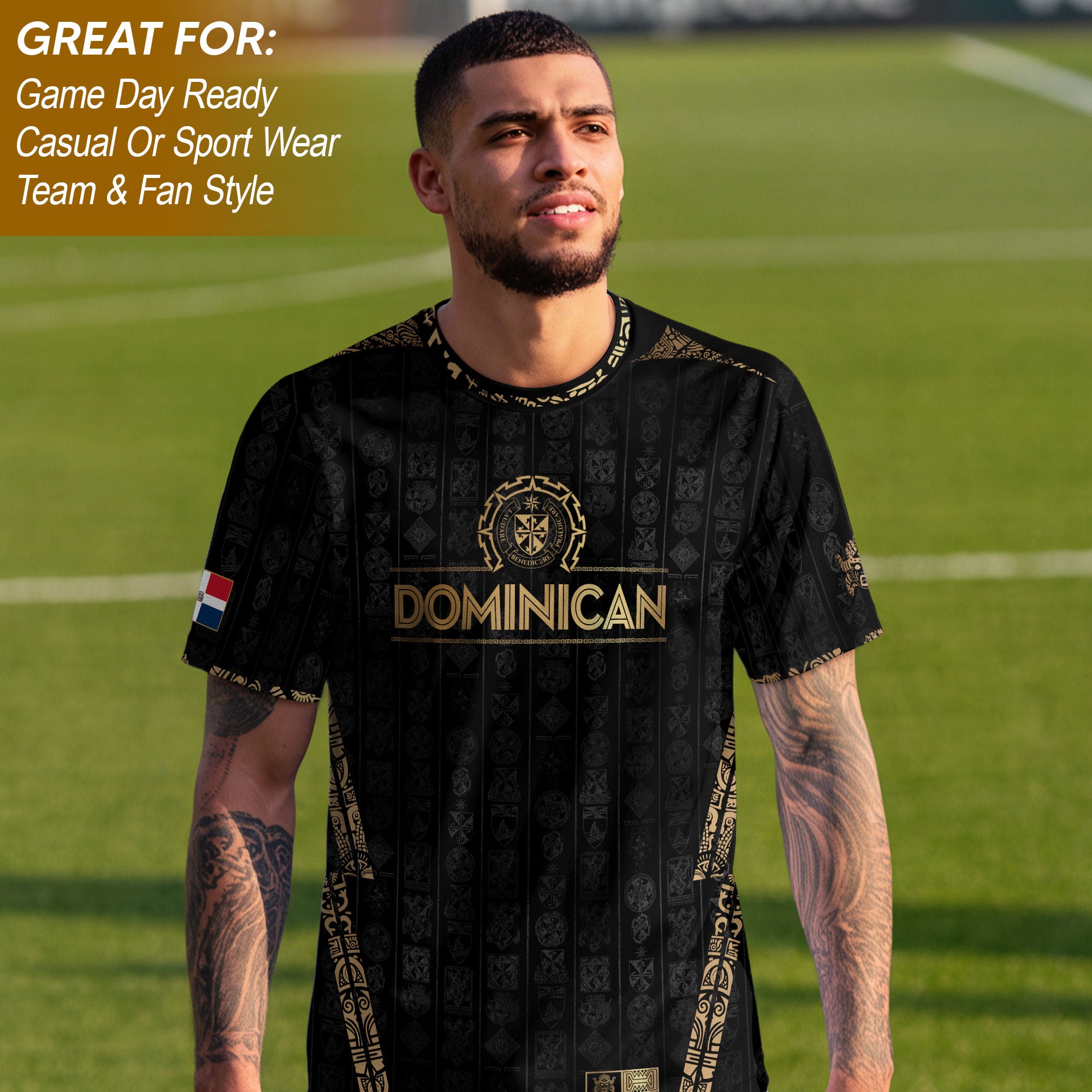 Dominican Republic Black Gold Vintage Heritage Coat of Arms Soccer Jersey