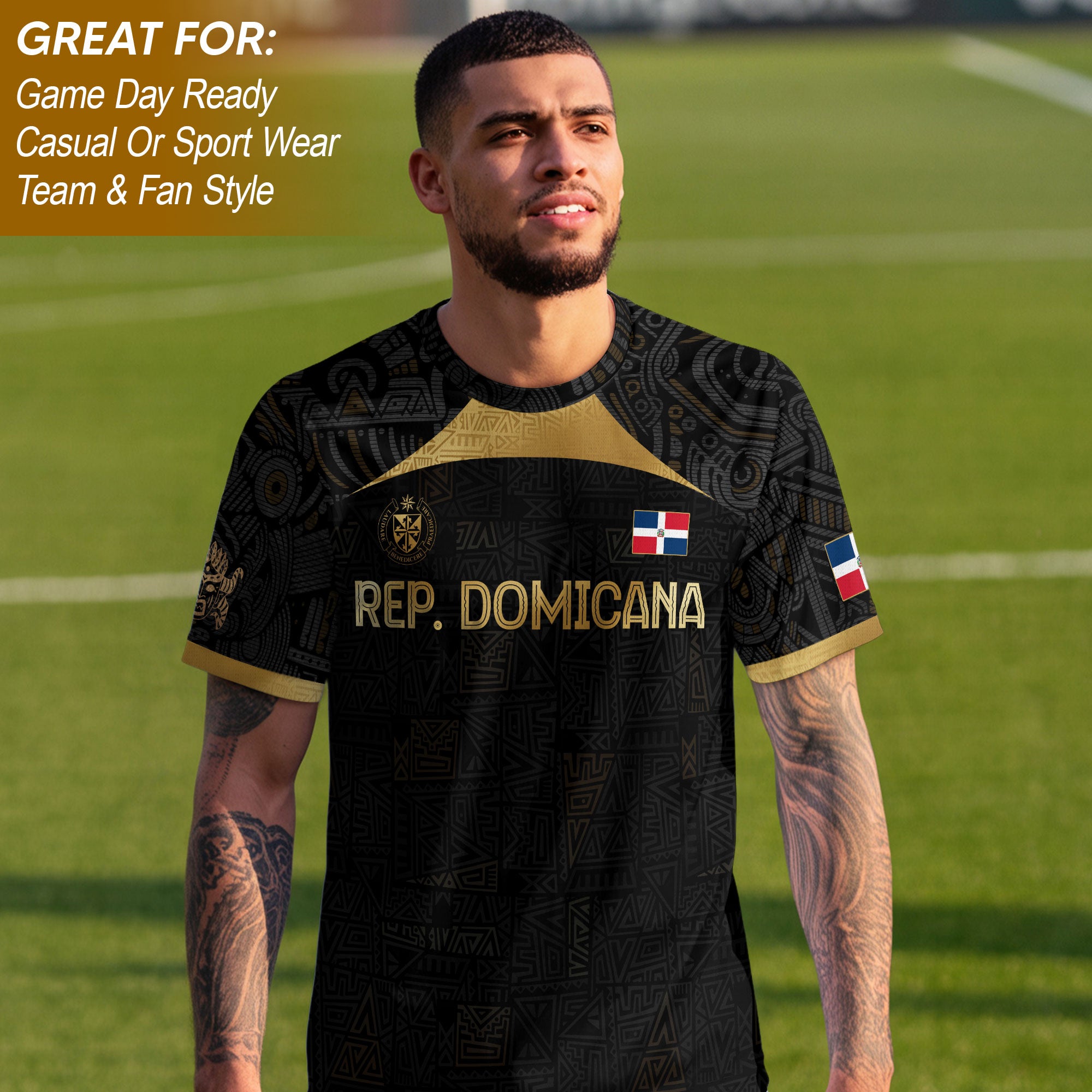 Dominican Republic Black Gold Vintage National Emblem Heritage Soccer Jersey