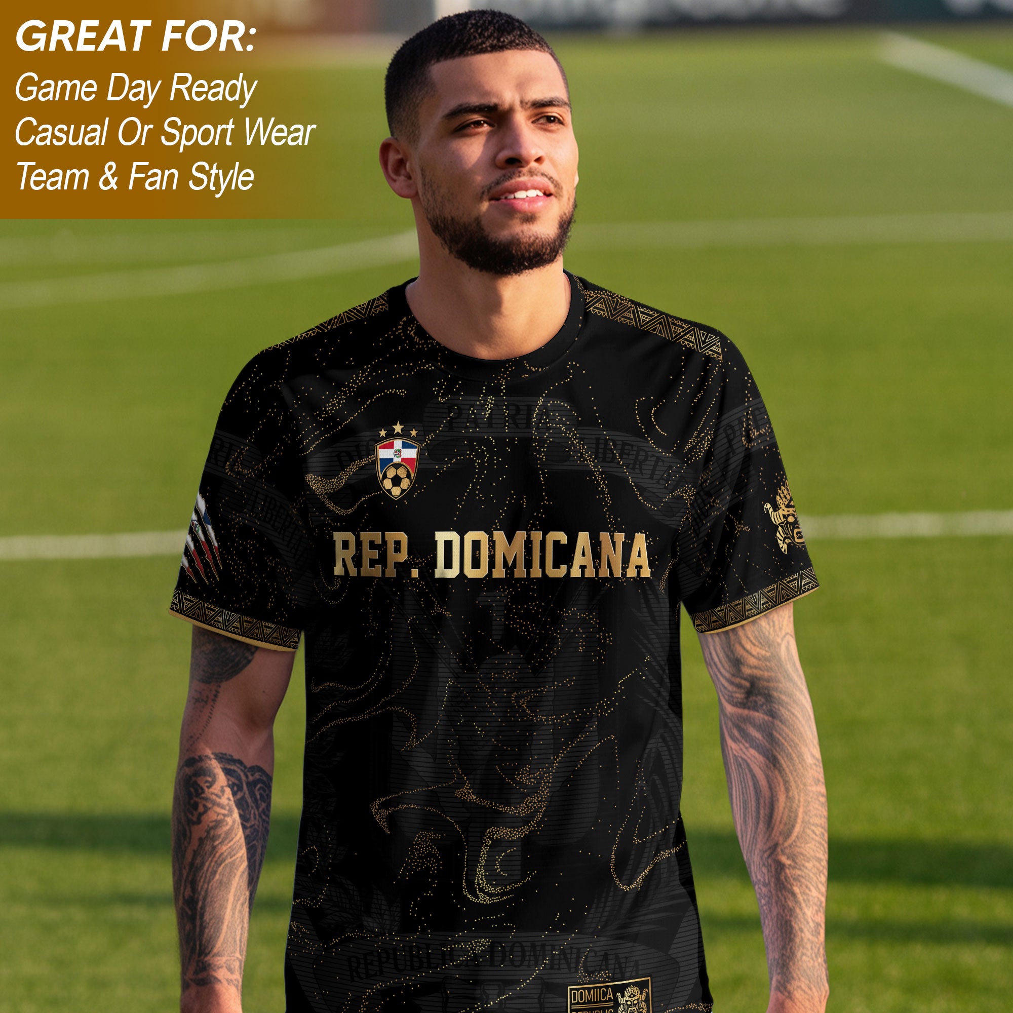 Dominican Republic Heritage Black Gold Sparkle National Soccer Jersey