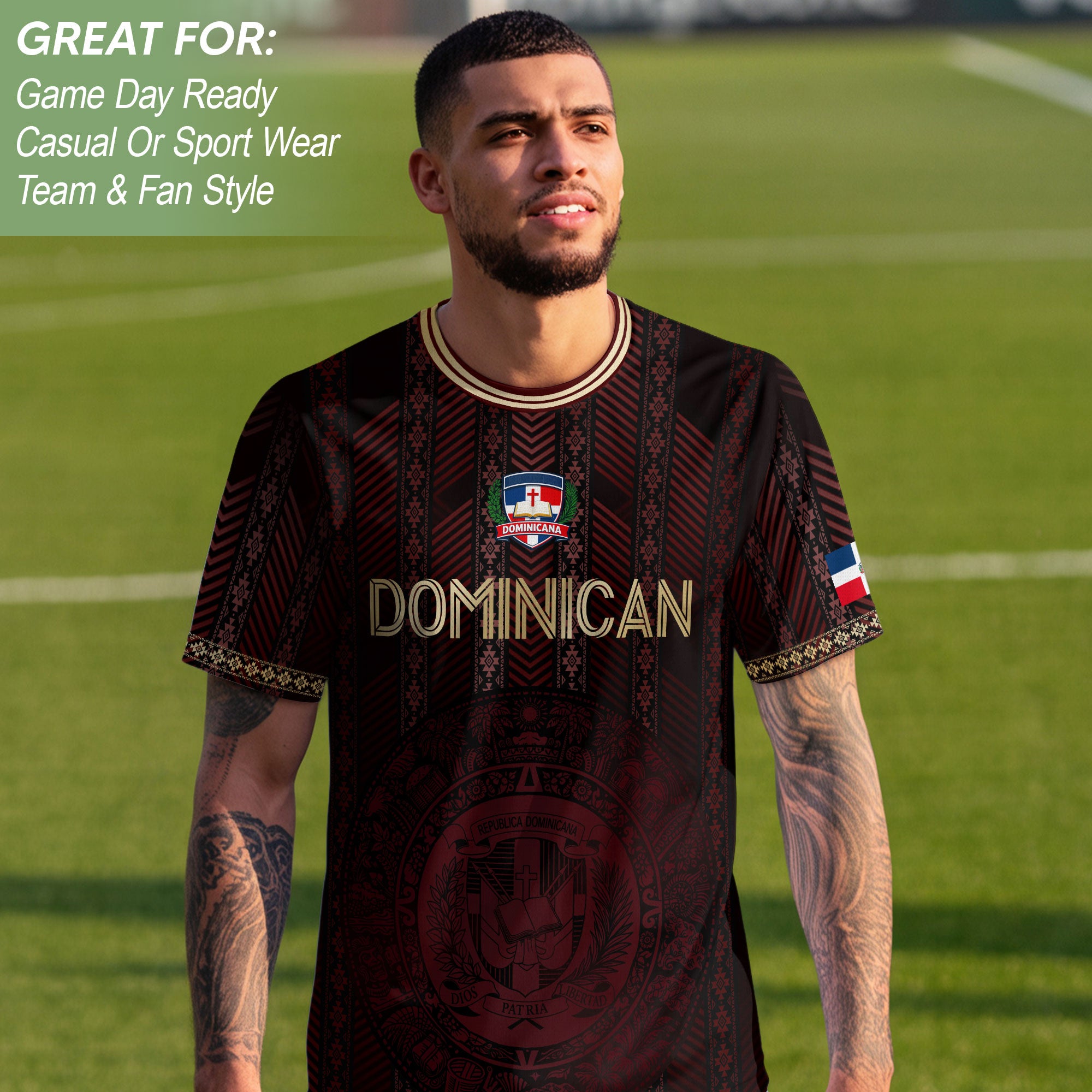 Dominican Republic Soccer Jersey Maroon Gold, Cultural Heritage National Pride Apparel